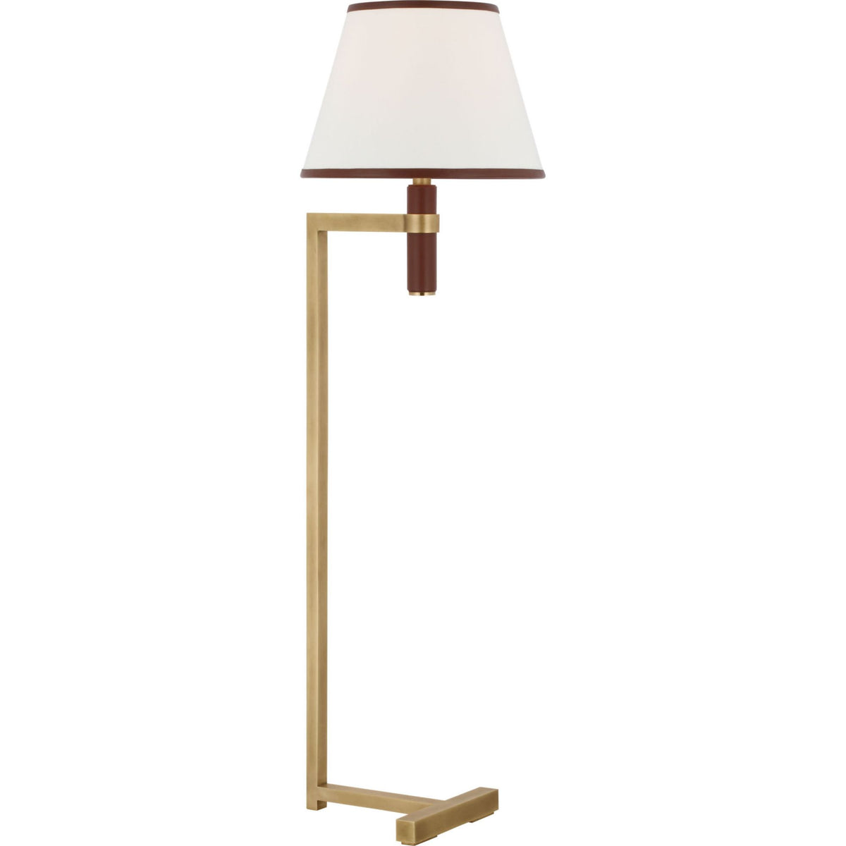 Ralph Lauren Hedger 55" Floor Lamp in Natural Brass and Saddle Leather with Linen Shade and Saddle Leather Trim W16" x H56" x E17"