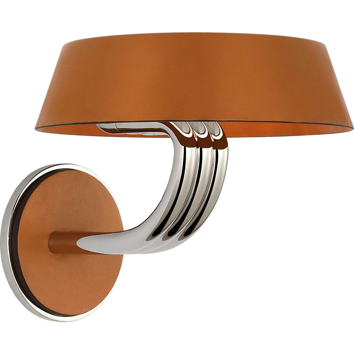 Ralph Lauren Hudson St. 8" Sconce in Polished Nickel and Nutmeg Leather W8.5" x H7.5" x E9.75"