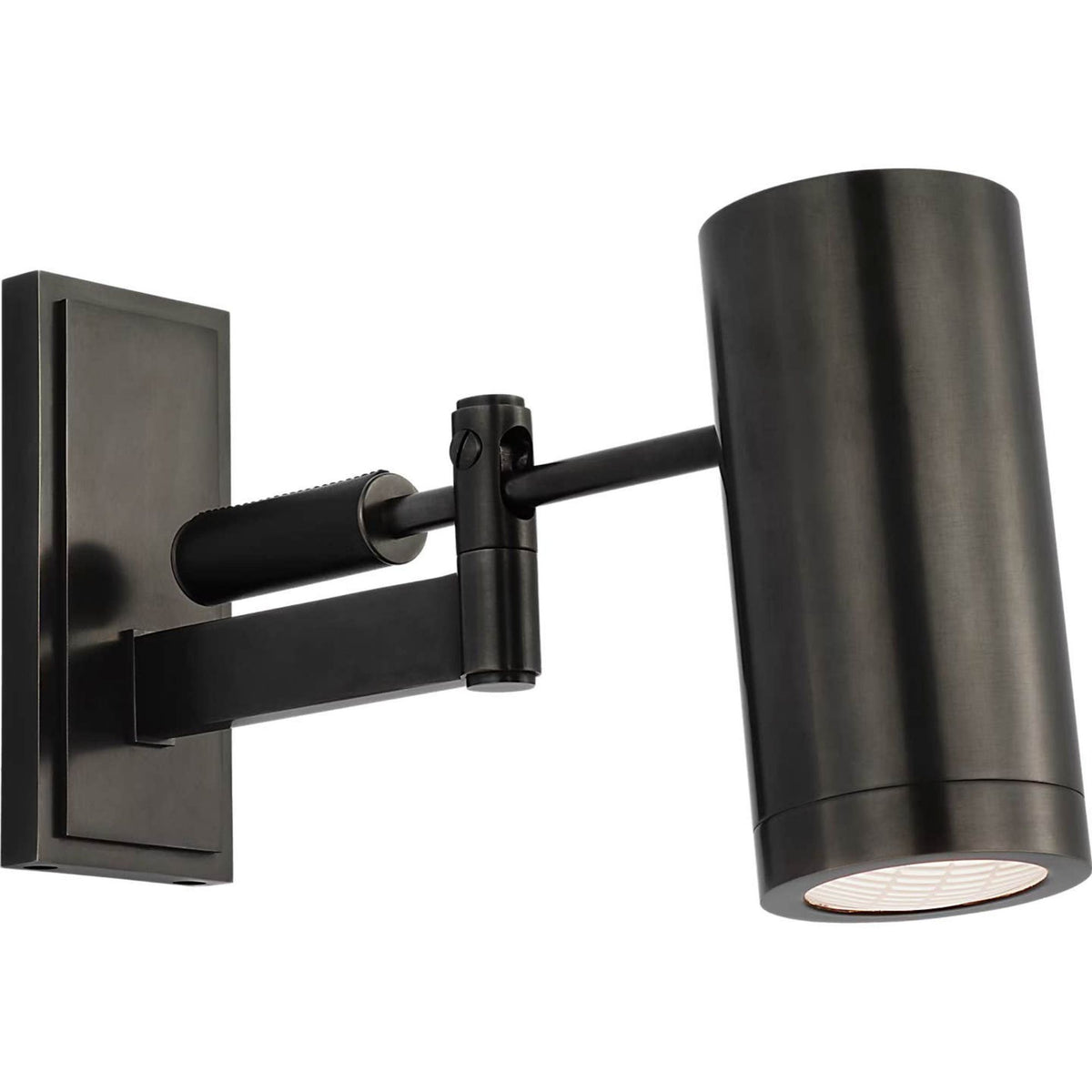 Ralph Lauren Grant 8" Articulating Wall Light in Bronze and Chocolate Leather with Industrial Prismatic Glass W2.75" x H7.5" x E6.75" - 13.5"