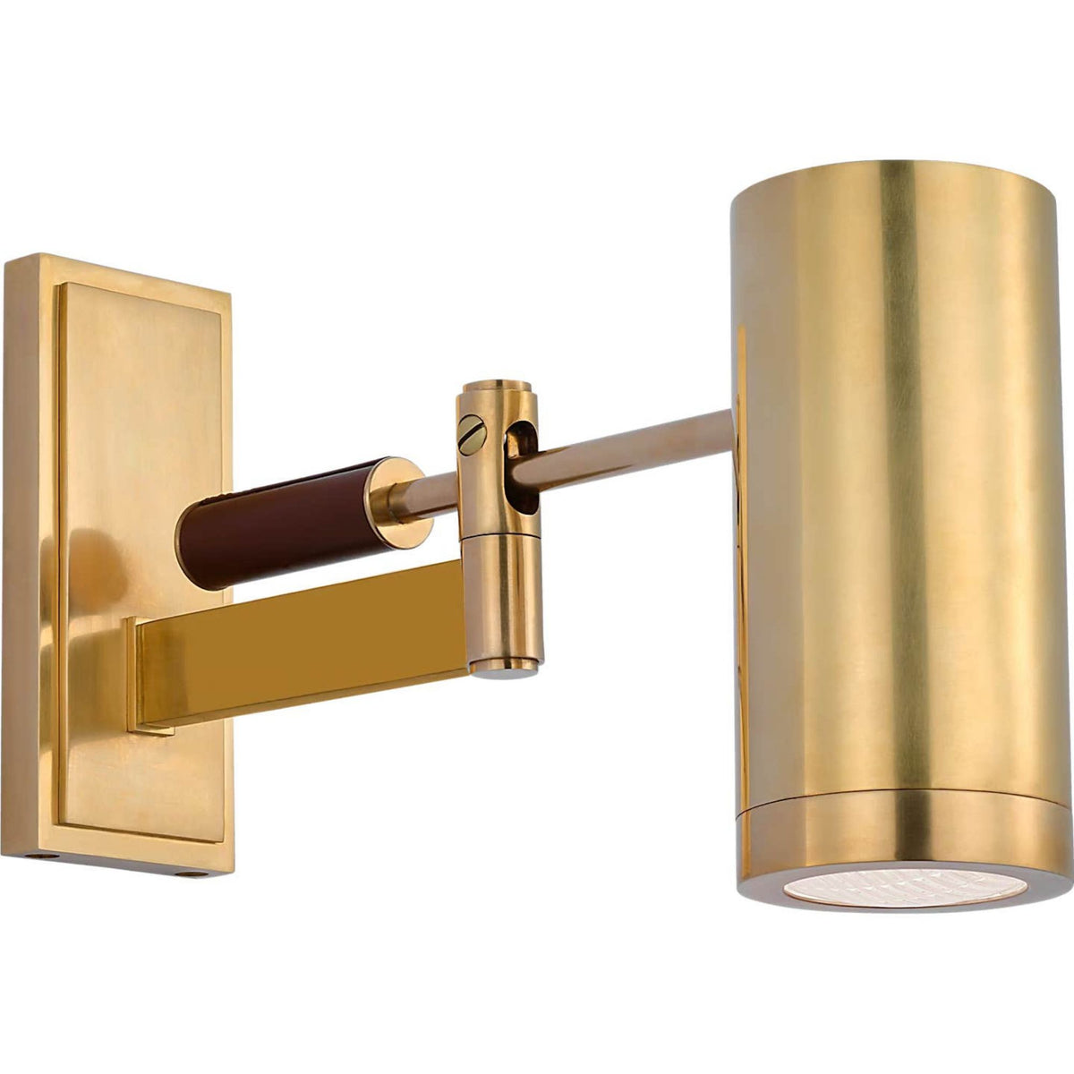 Ralph Lauren Grant 8" Articulating Wall Light in Natural Brass and Saddle Leather with Industrial Prismatic Glass W2.75" x H7.5" x E6.75" - 13.5"
