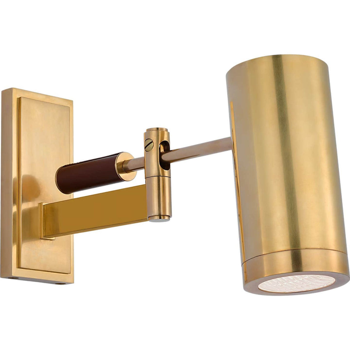 Ralph Lauren Grant 8" Articulating Wall Light in Natural Brass and Saddle Leather with Industrial Prismatic Glass W2.75" x H7.5" x E6.75" - 13.5"