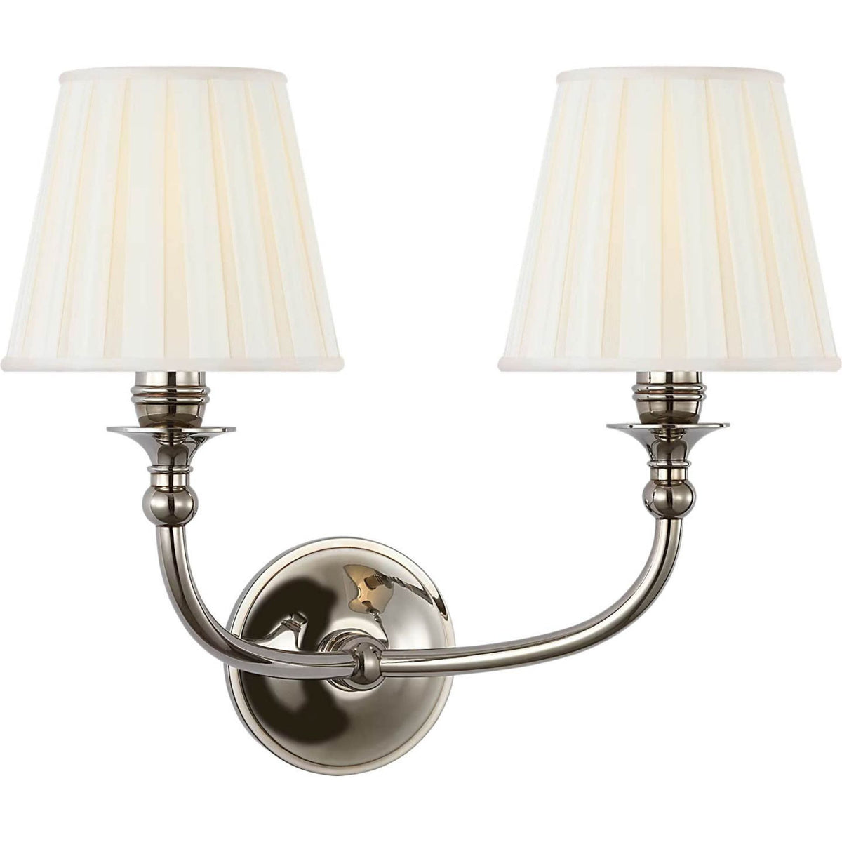Ralph Lauren Embers 12" Double Sconce in Butler's Silver with Silk Box Pleat Shades W14.25" x H11.75" x E7.75"