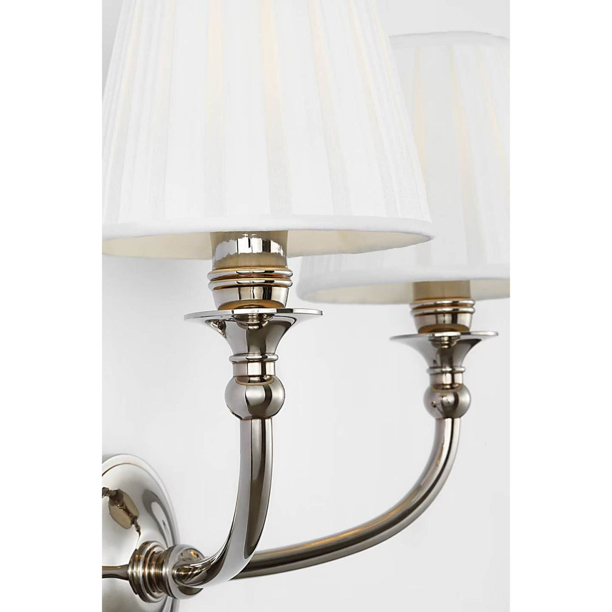 Ralph Lauren Embers 12" Double Sconce in Butler's Silver with Silk Box Pleat Shades W14.25" x H11.75" x E7.75"