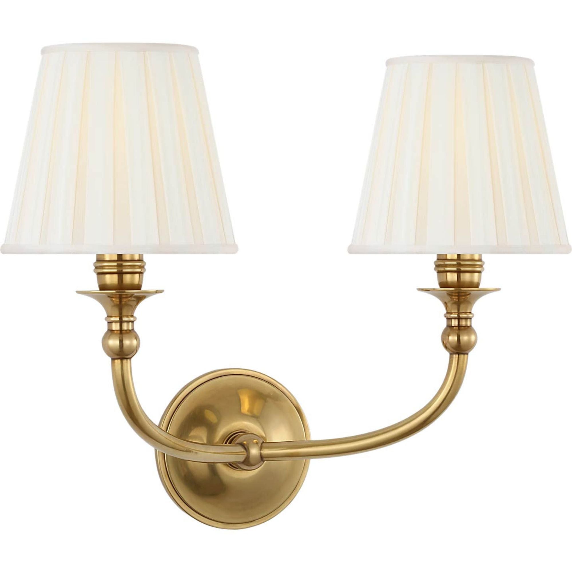 Ralph Lauren Embers 12" Double Sconce in Natural Brass with Silk Box Pleat Shades W14.25" x H11.75" x E7.75"
