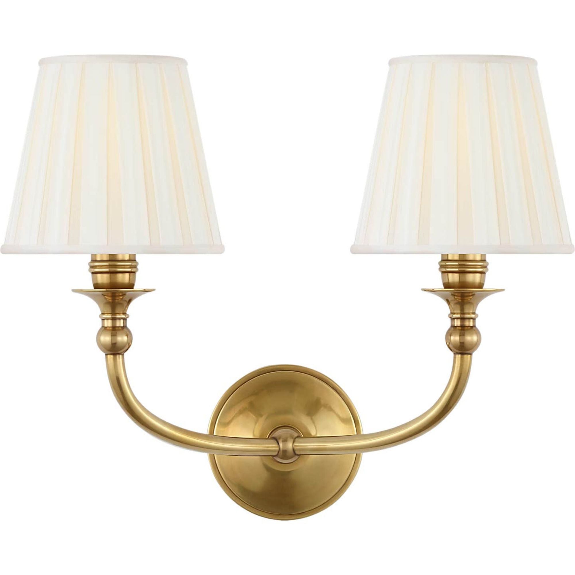 Ralph Lauren Embers 12" Double Sconce in Natural Brass with Silk Box Pleat Shades W14.25" x H11.75" x E7.75"