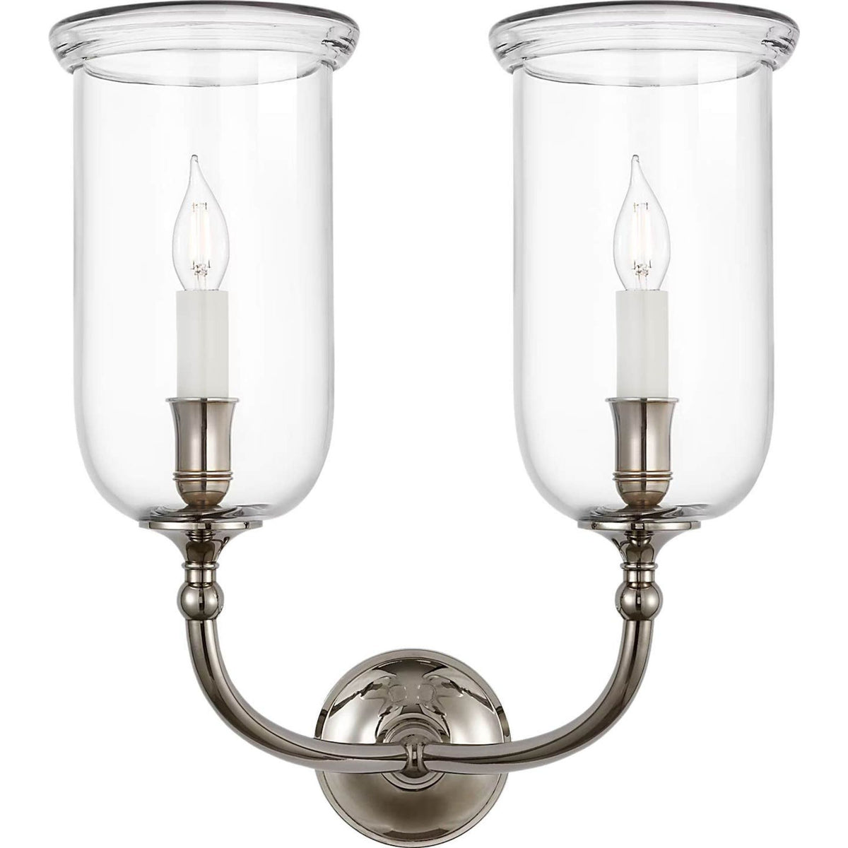 Ralph Lauren Embers 20" Double Hurricane Sconce in Butler's Silver with Clear Glass W17.25" x H20.25" x E11.25"