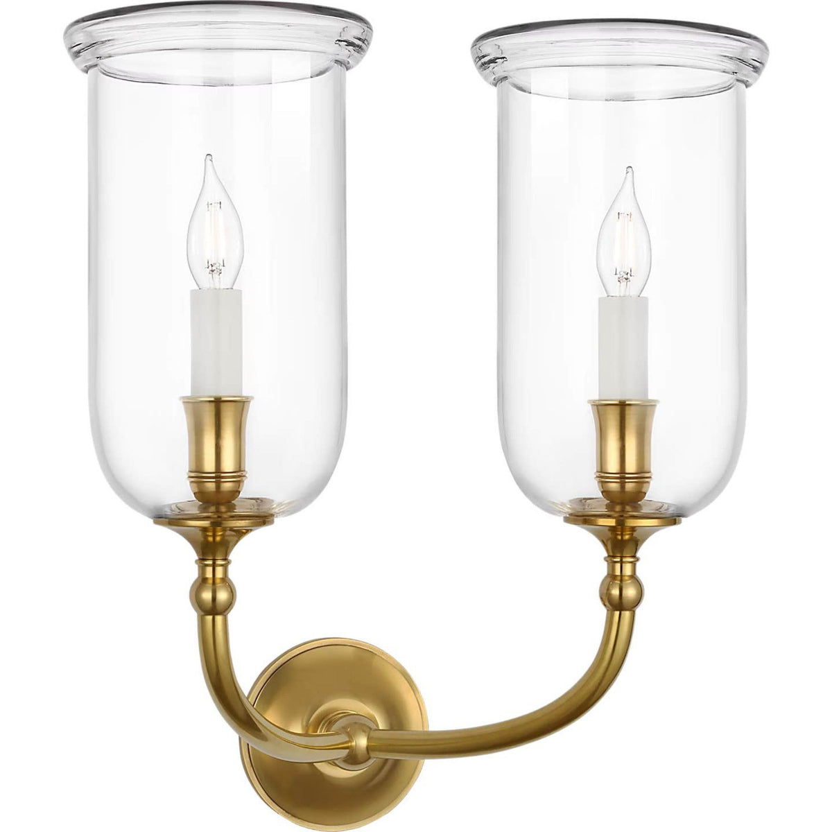 Ralph Lauren Embers 20" Double Hurricane Sconce in Natural Brass with Clear Glass W17.25" x H20.25" x E11.25"