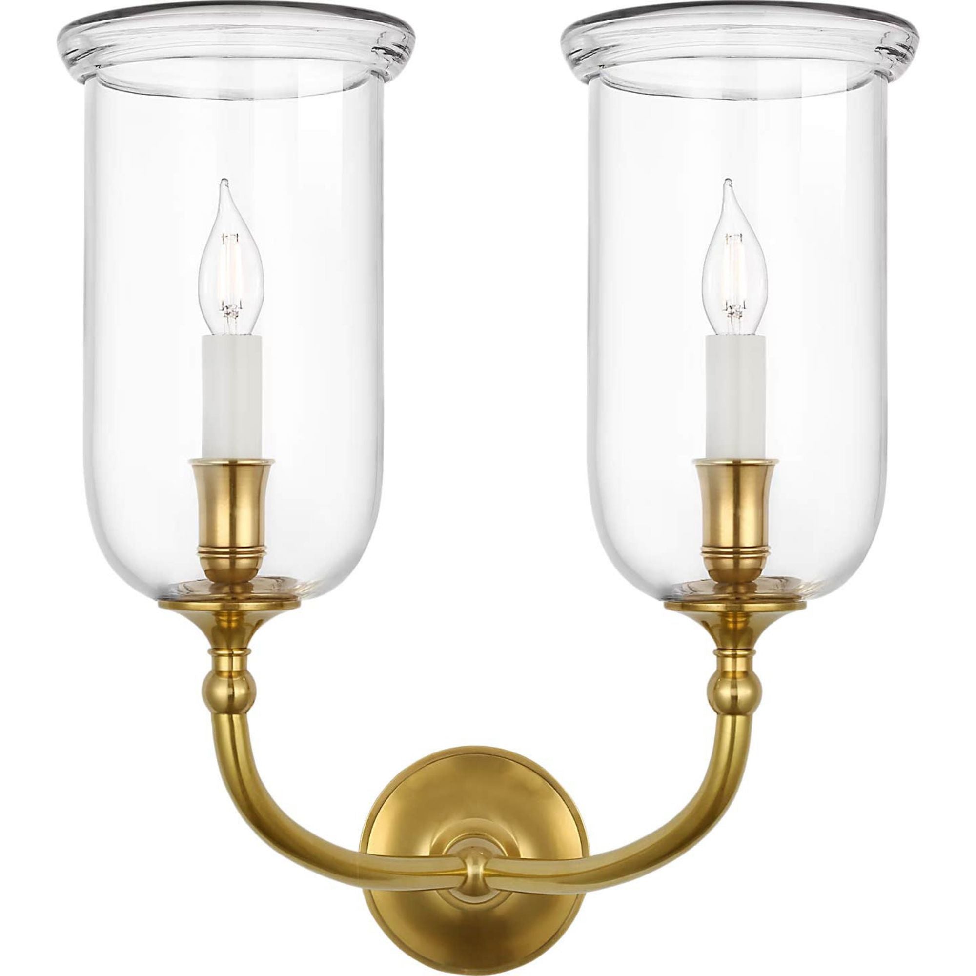 Ralph Lauren Embers 20" Double Hurricane Sconce in Natural Brass with Clear Glass W17.25" x H20.25" x E11.25"