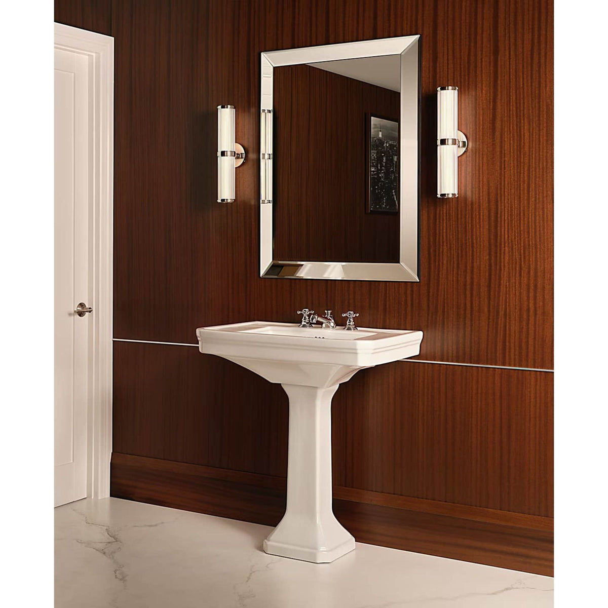 Ralph Lauren Ranier Double Bath Light in Polished Nickel with Clear Glass Rods W4.25" x H16.75" x E5"