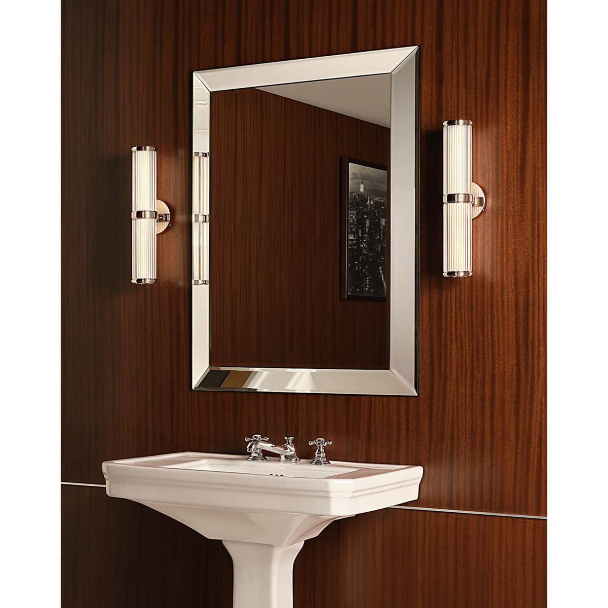 Ralph Lauren Ranier Double Bath Light in Polished Nickel with Clear Glass Rods W4.25" x H16.75" x E5"