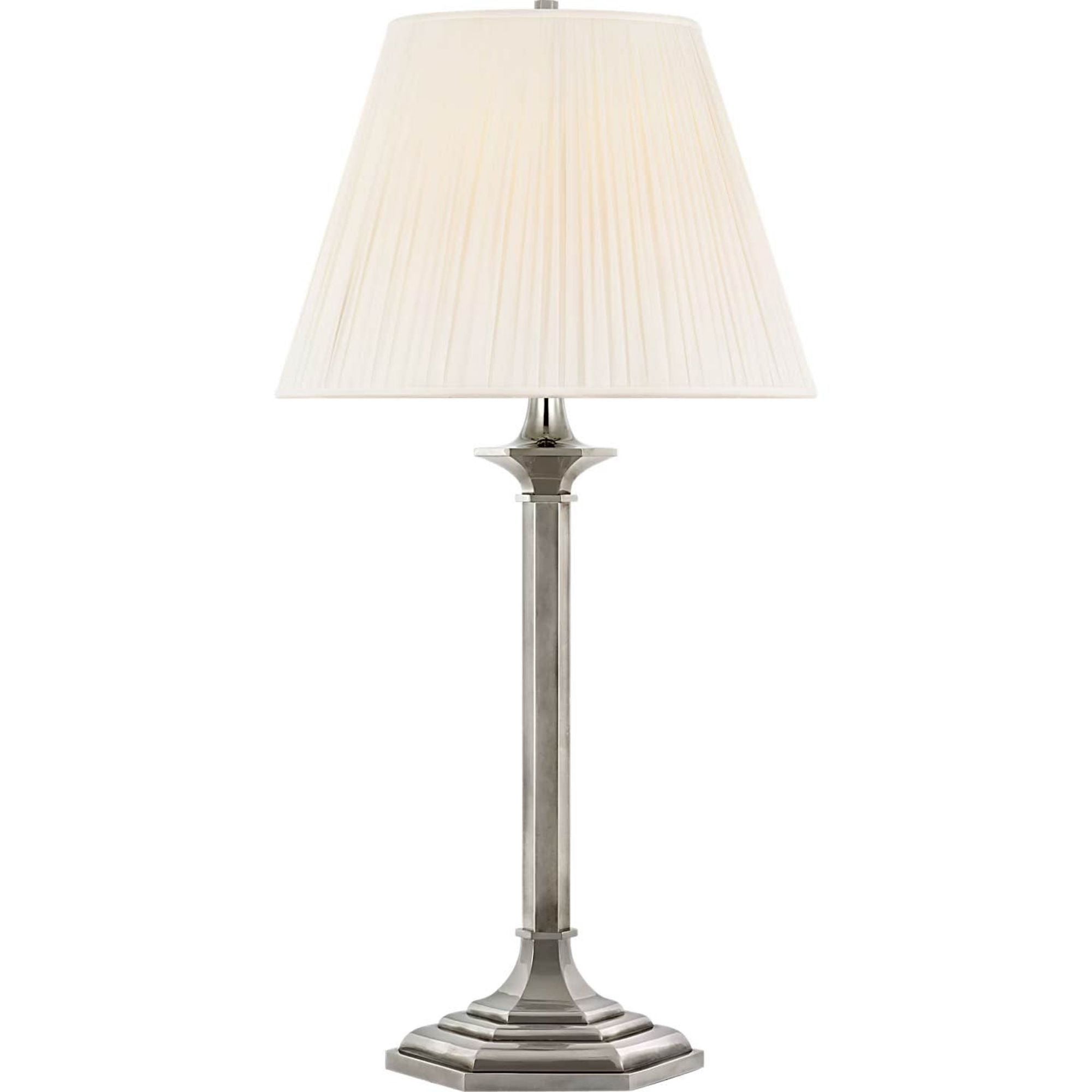 Ralph Lauren Irving 27" Table Lamp in Butler's Silver with Silk Pleated Shade W14" x H26.75"