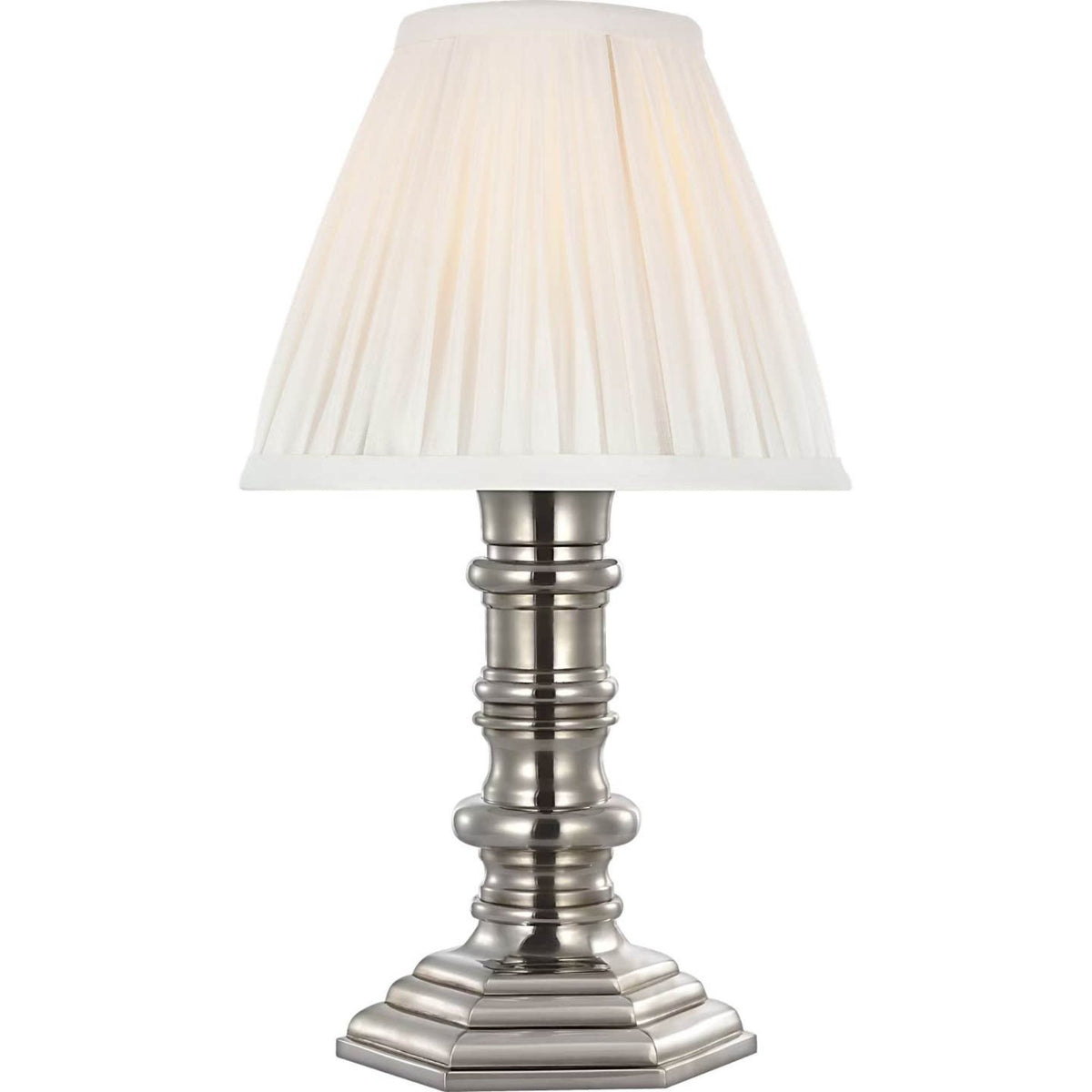 Ralph Lauren Thatcher 12" Cordless Accent Lamp in Butler's Silver with Silk Pleated Shade W6.5" x H11.5"