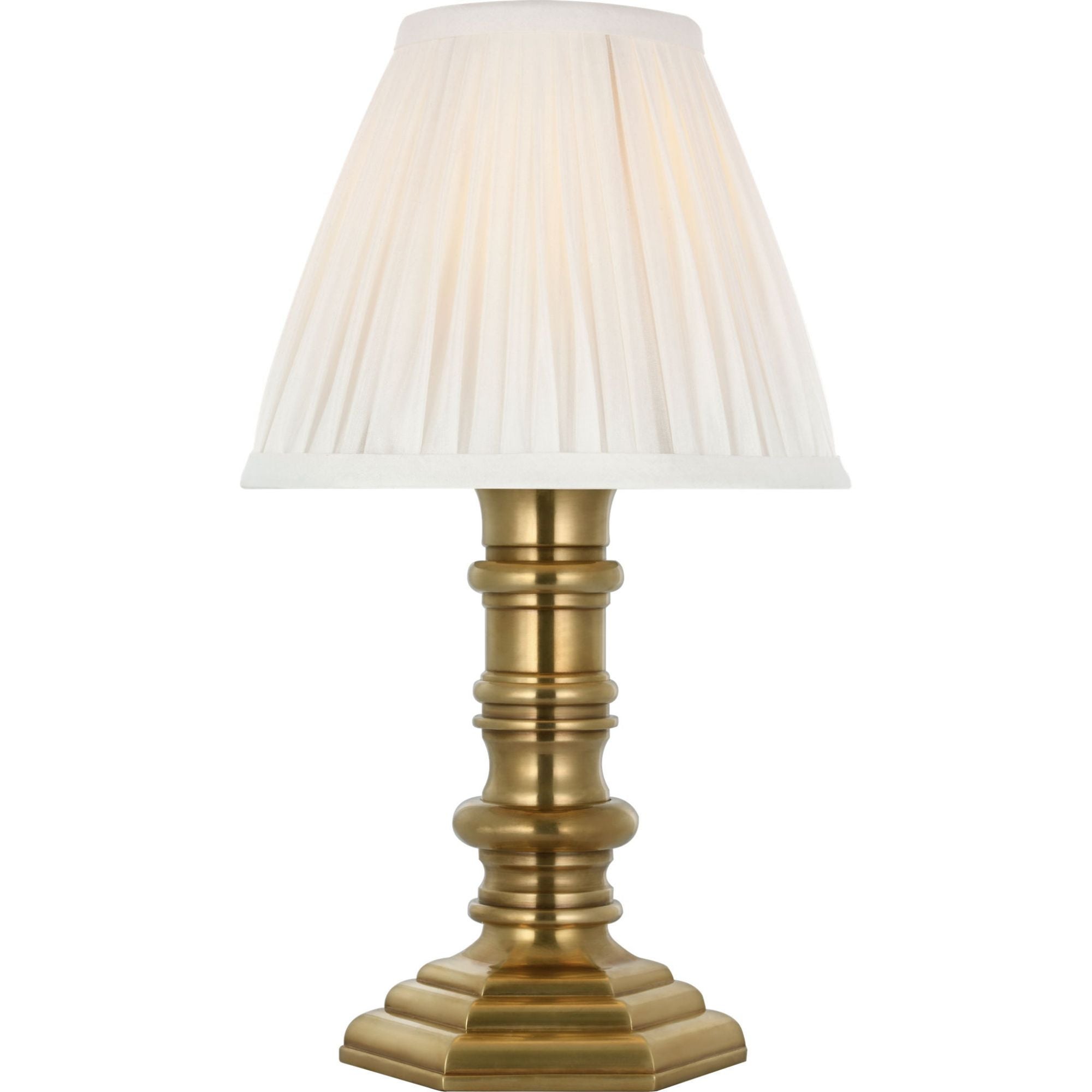 Ralph Lauren Thatcher 12" Cordless Accent Lamp in Natural Brass with Silk Pleated Shade W6.5" x H11.5"