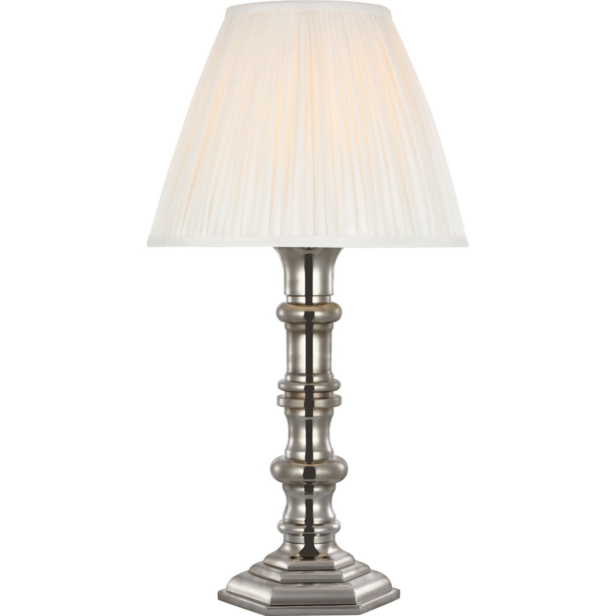 Ralph Lauren Thatcher 21" Cordless Table Lamp in Butler's Silver with Silk Pleated Shade W11.25" x H21"