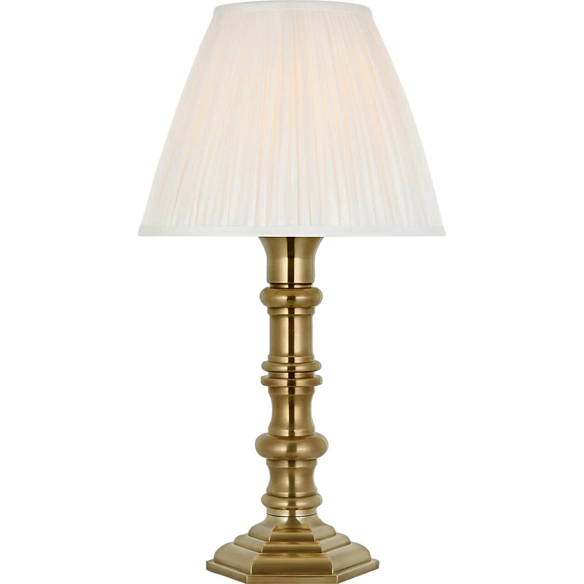 Ralph Lauren Thatcher 21" Cordless Table Lamp in Natural Brass with Silk Pleated Shade W11.25" x H21"