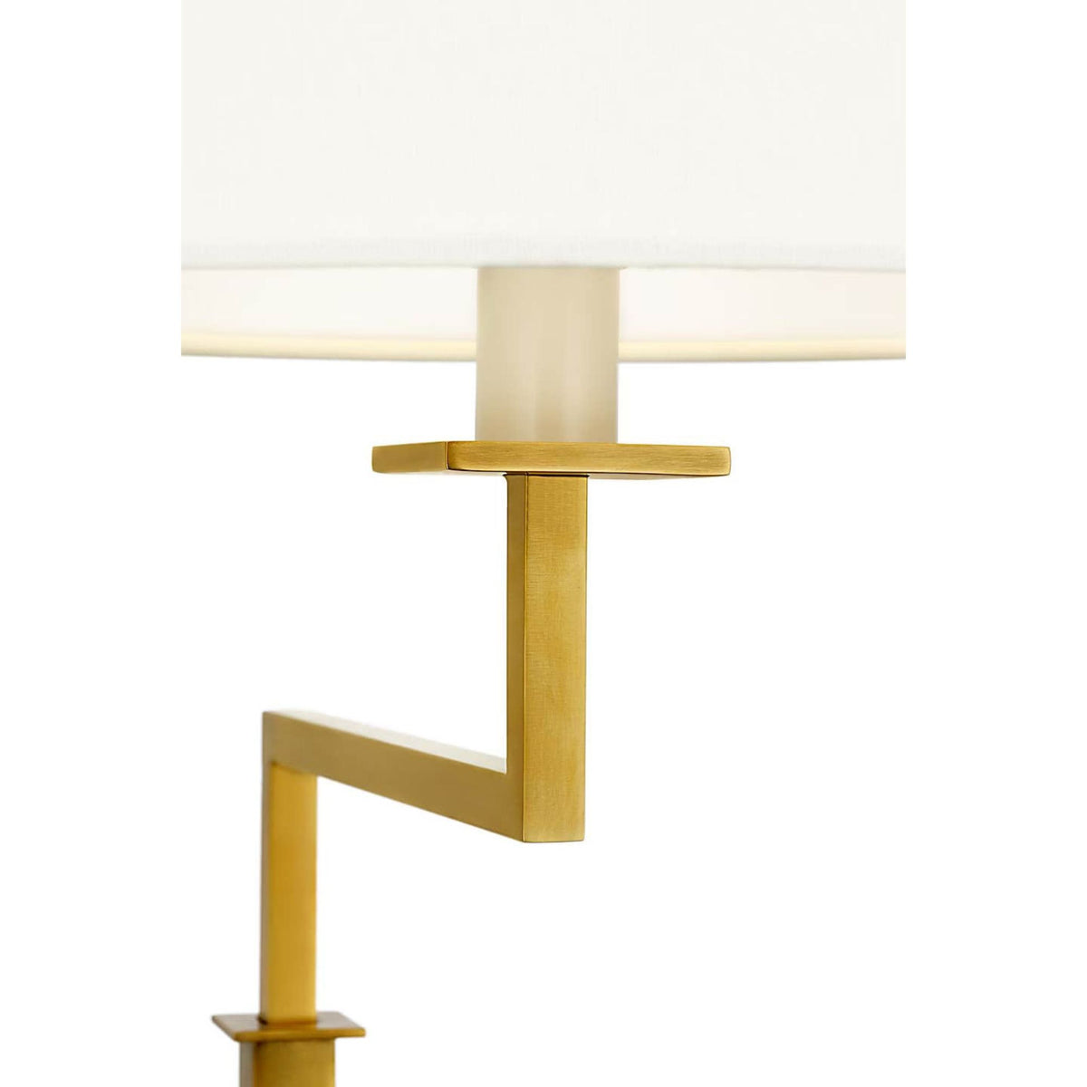Suzanne Kasler Greer Adjustable Bridge Floor Lamp in Hand-Rubbed Antique Brass with Linen Shade W12.5" x H43.25" - 53" x E18.25"