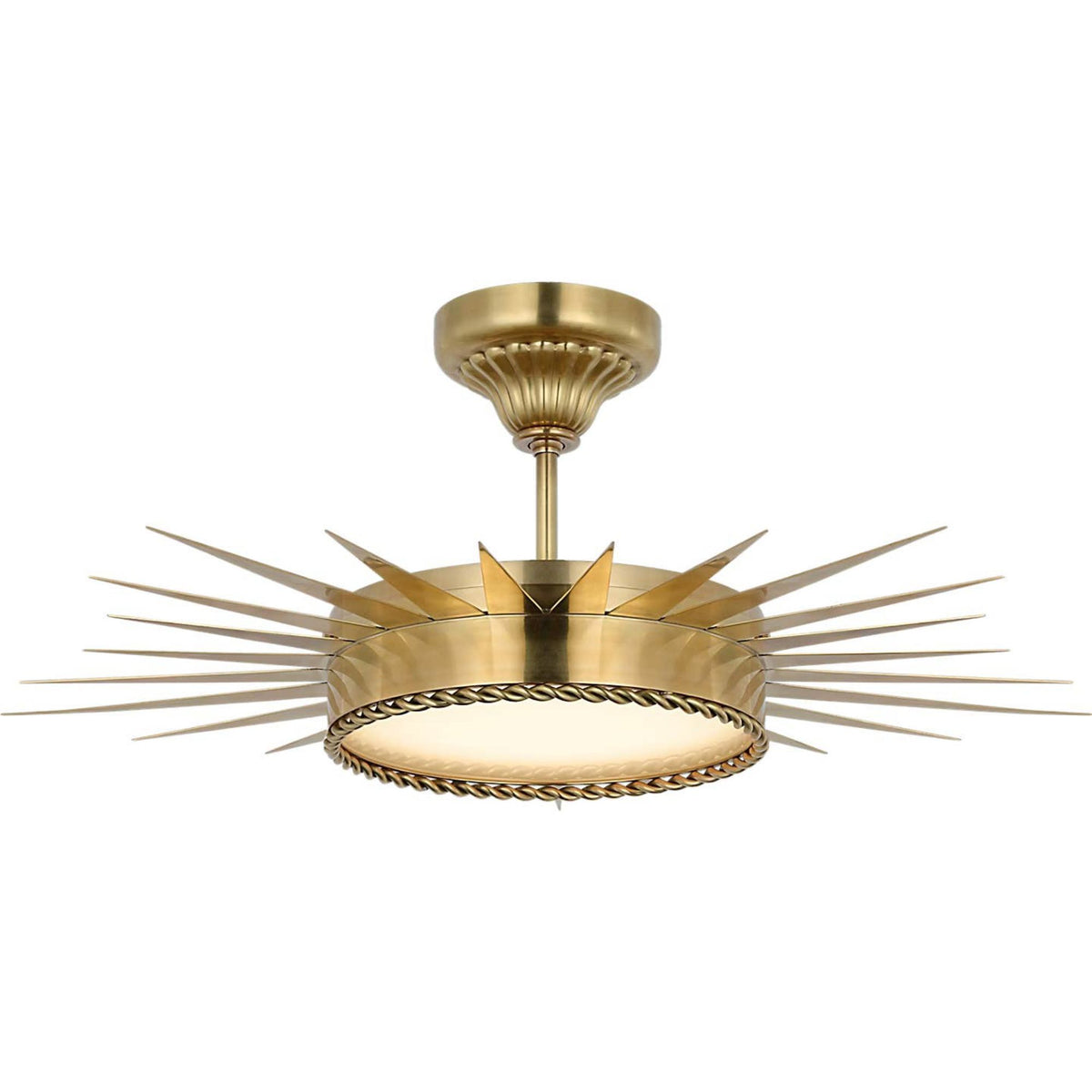 Suzanne Kasler Soleil 28" Semi-Flush Mount in Hand-Rubbed Antique Brass with White Glass W26.25" x H10.25"