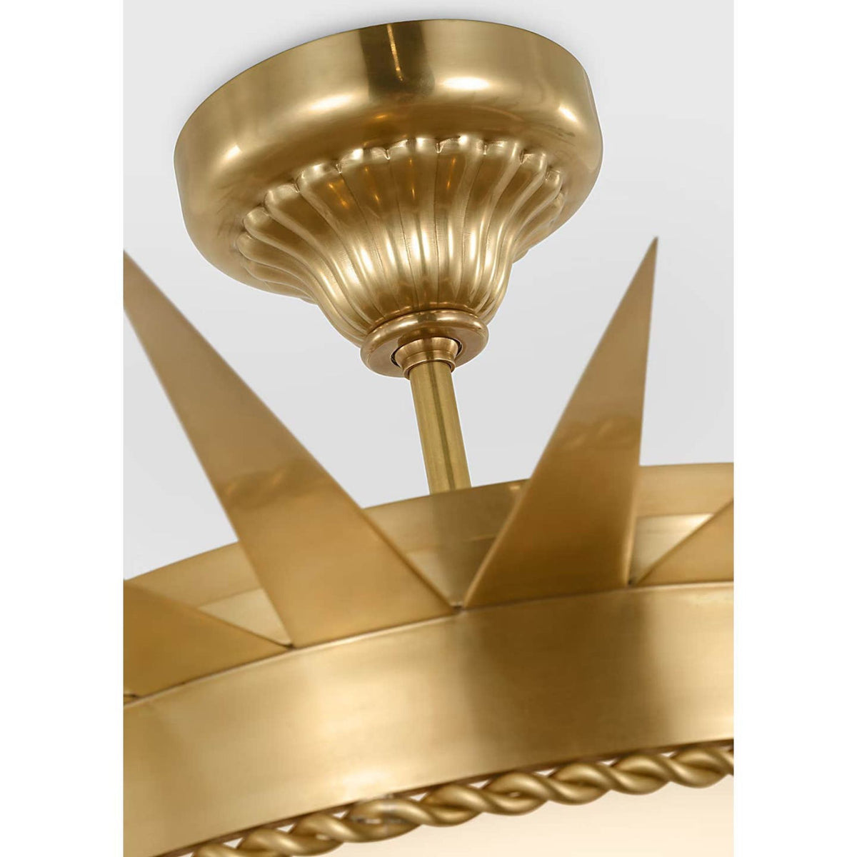 Suzanne Kasler Soleil 36" Semi-Flush Mount in Hand-Rubbed Antique Brass with White Glass W34" x H10.25"