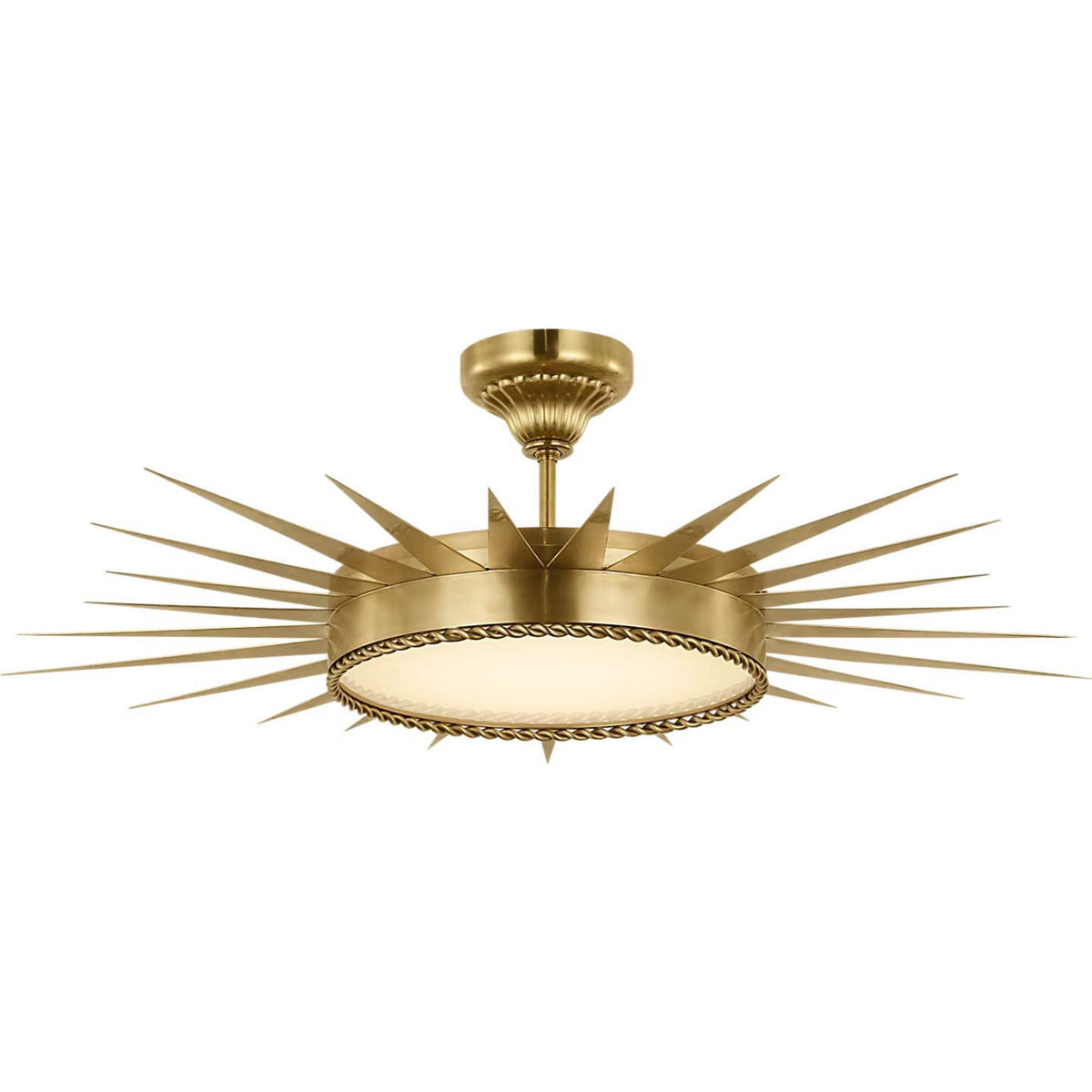 Suzanne Kasler Soleil 36" Semi-Flush Mount in Hand-Rubbed Antique Brass with White Glass W34" x H10.25"