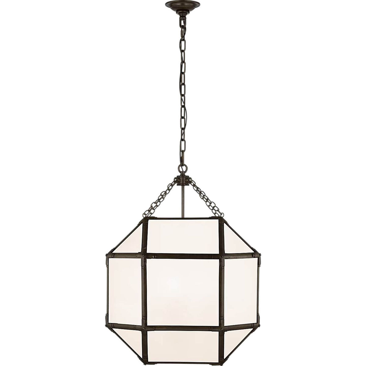 Suzanne Kasler Morris Medium Lantern in Antique Zinc with White Glass W19.75" x H26"