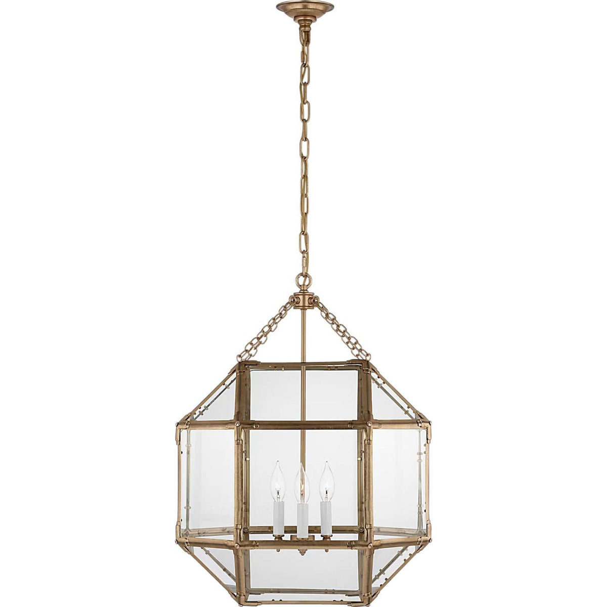 Suzanne Kasler Morris Medium Lantern in Gilded Iron with Clear Glass W19.75" x H26"