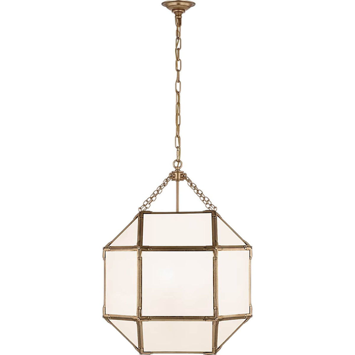 Suzanne Kasler Morris Medium Lantern in Gilded Iron with White Glass W19.75" x H26"