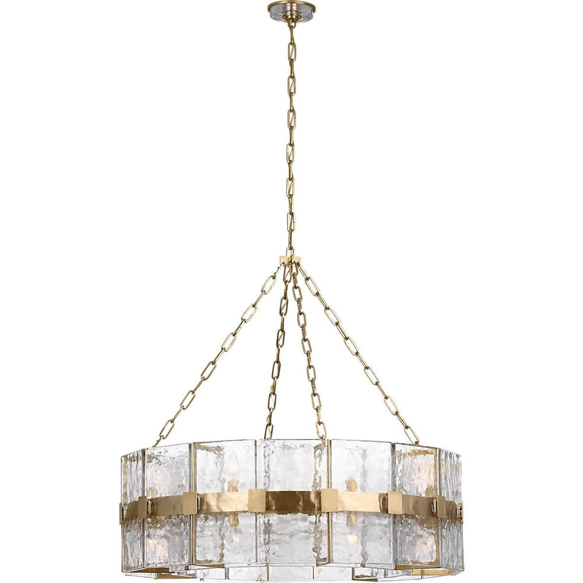 Suzanne Kasler Solera 37" Barrel Chandelier in Hand-Rubbed Antique Brass with Clear Wavy Glass W37.25" x H35.75"