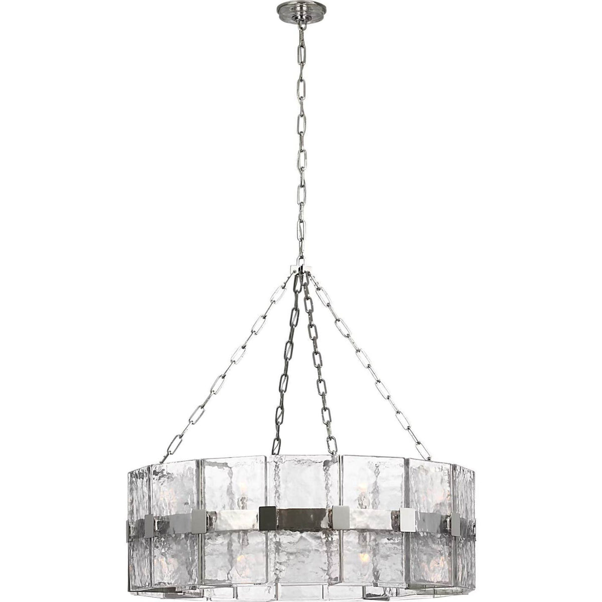 Suzanne Kasler Solera 37" Barrel Chandelier in Polished Nickel with Clear Wavy Glass W37.25" x H35.75"