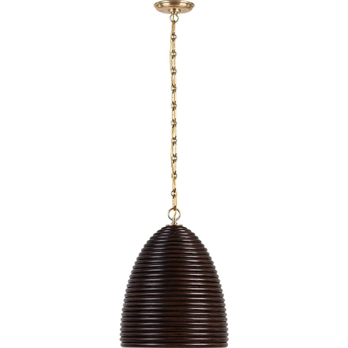 Suzanne Kasler Emerson 14" Pendant in Hand-Rubbed Antique Brass with Espresso Rattan Shade W14" x H18.5"