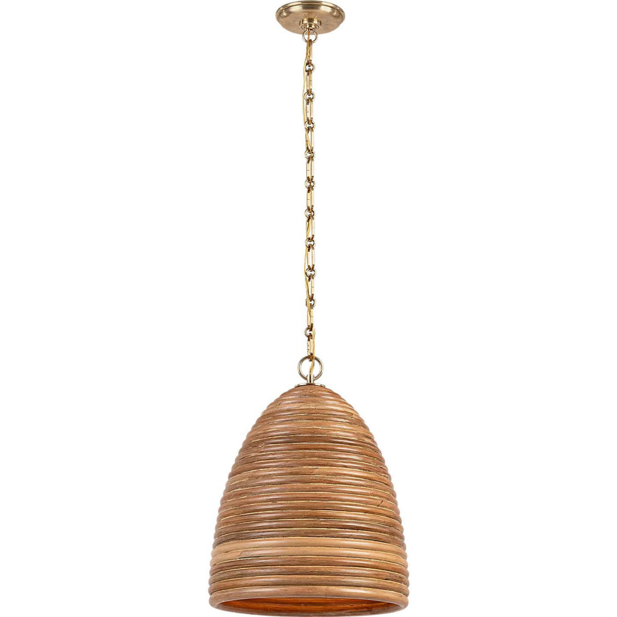 Suzanne Kasler Emerson 14" Pendant in Hand-Rubbed Antique Brass with Natural Rattan Shade W14" x H18.5"