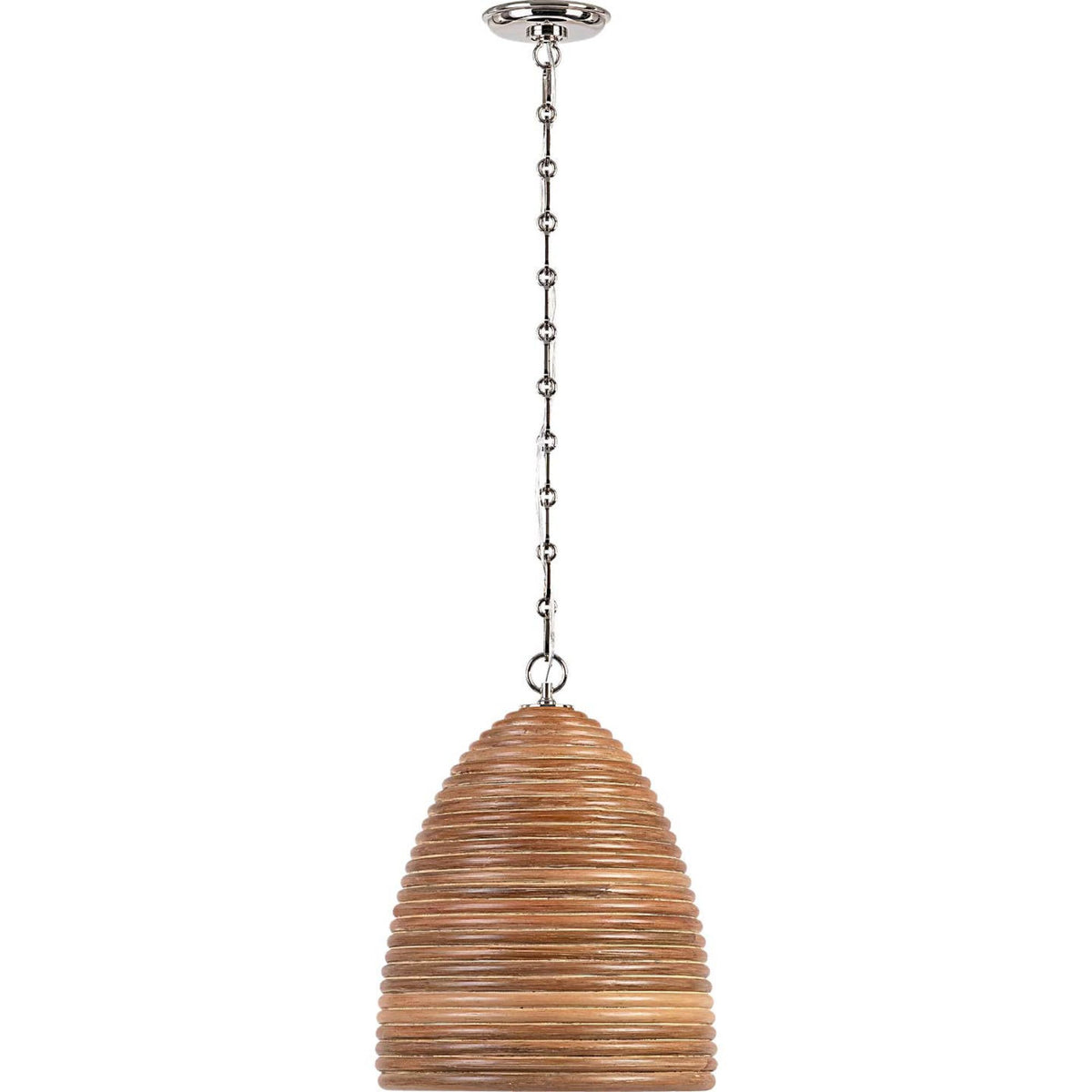 Suzanne Kasler Emerson 14" Pendant in Polished Nickel with Natural Rattan Shade W14" x H18.5"