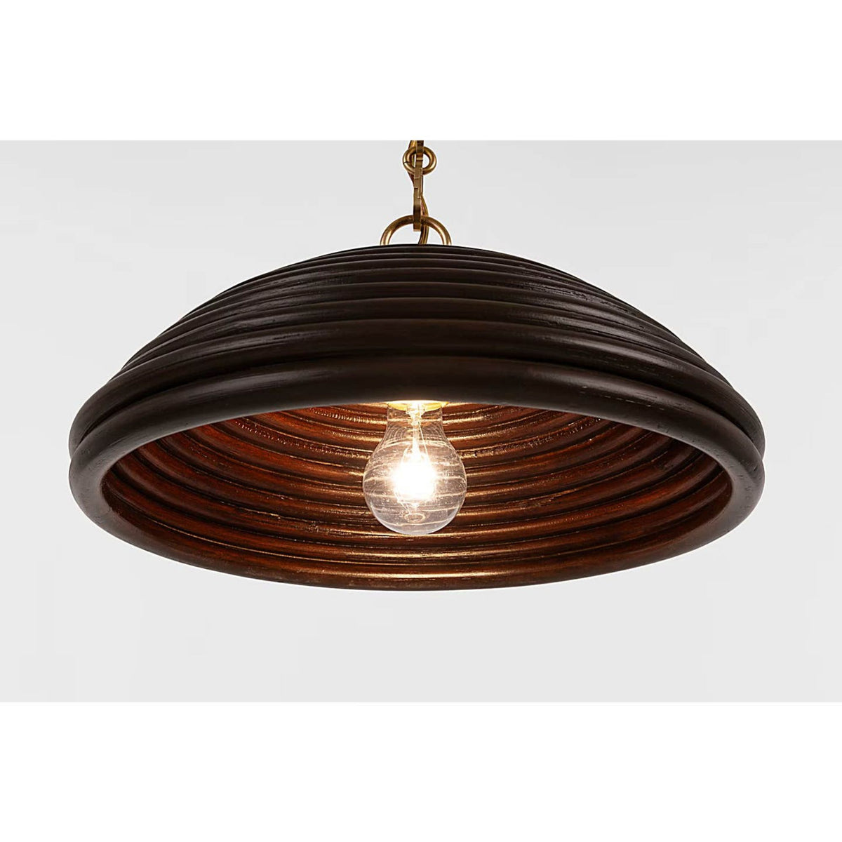 Suzanne Kasler Emerson 16" Pendant in Hand-Rubbed Antique Brass with Espresso Rattan Shade W15.75" x H8.5"