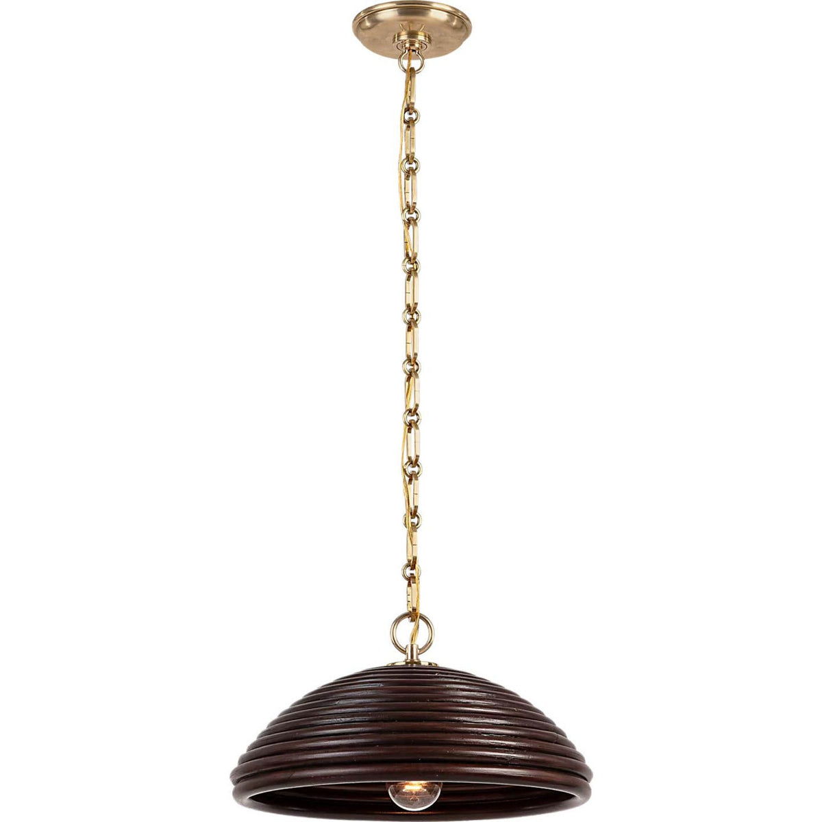 Suzanne Kasler Emerson 16" Pendant in Hand-Rubbed Antique Brass with Espresso Rattan Shade W15.75" x H8.5"