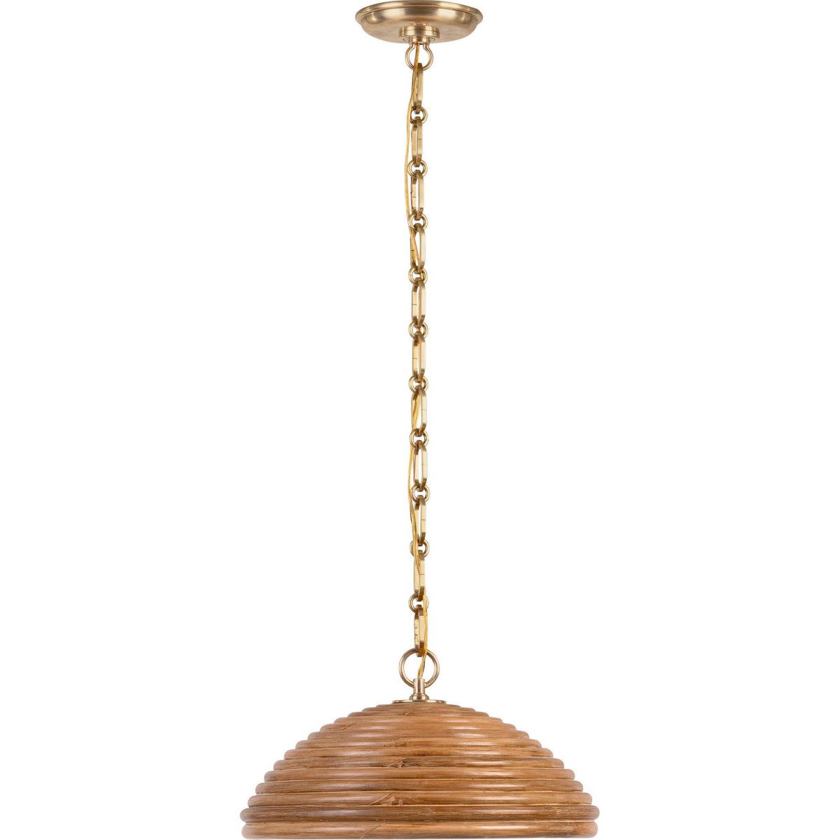Suzanne Kasler Emerson 16" Pendant in Hand-Rubbed Antique Brass with Natural Rattan Shade W15.75" x H8.5"