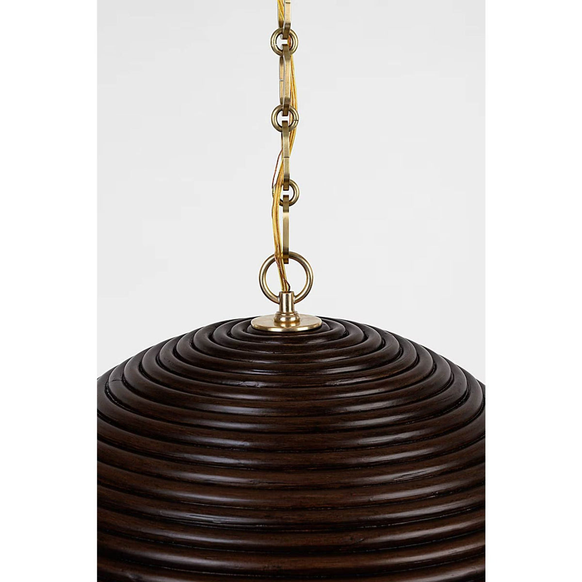 Suzanne Kasler Emerson 23" Pendant in Hand-Rubbed Antique Brass with Espresso Rattan Shade W22.75" x H11.75"