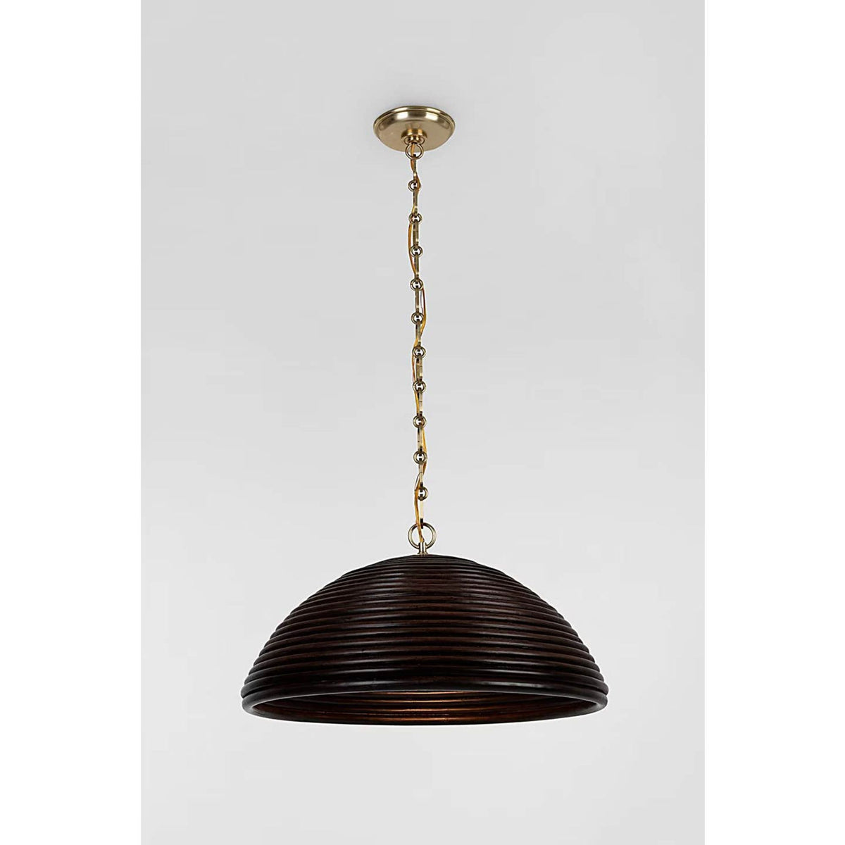 Suzanne Kasler Emerson 23" Pendant in Hand-Rubbed Antique Brass with Espresso Rattan Shade W22.75" x H11.75"