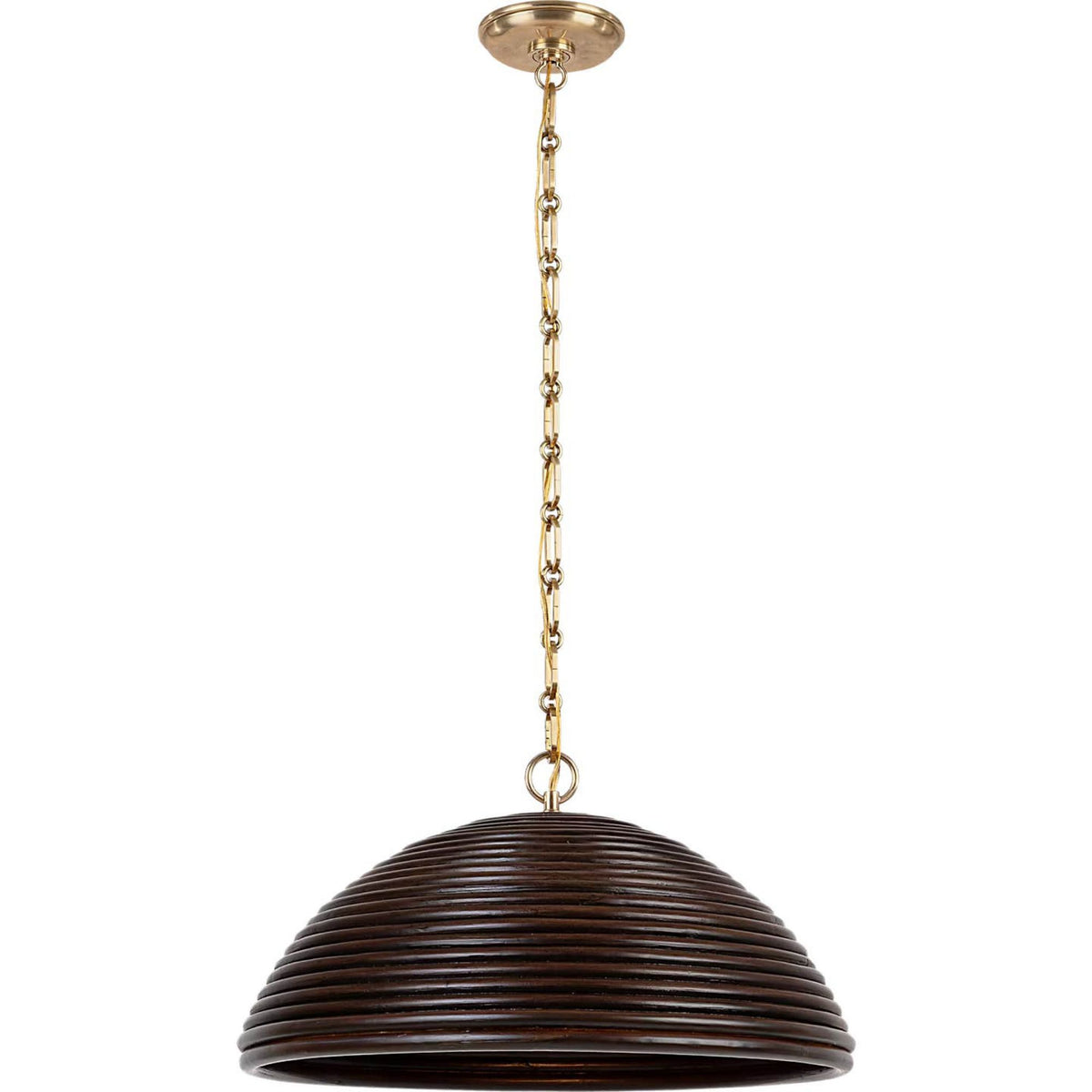 Suzanne Kasler Emerson 23" Pendant in Hand-Rubbed Antique Brass with Espresso Rattan Shade W22.75" x H11.75"