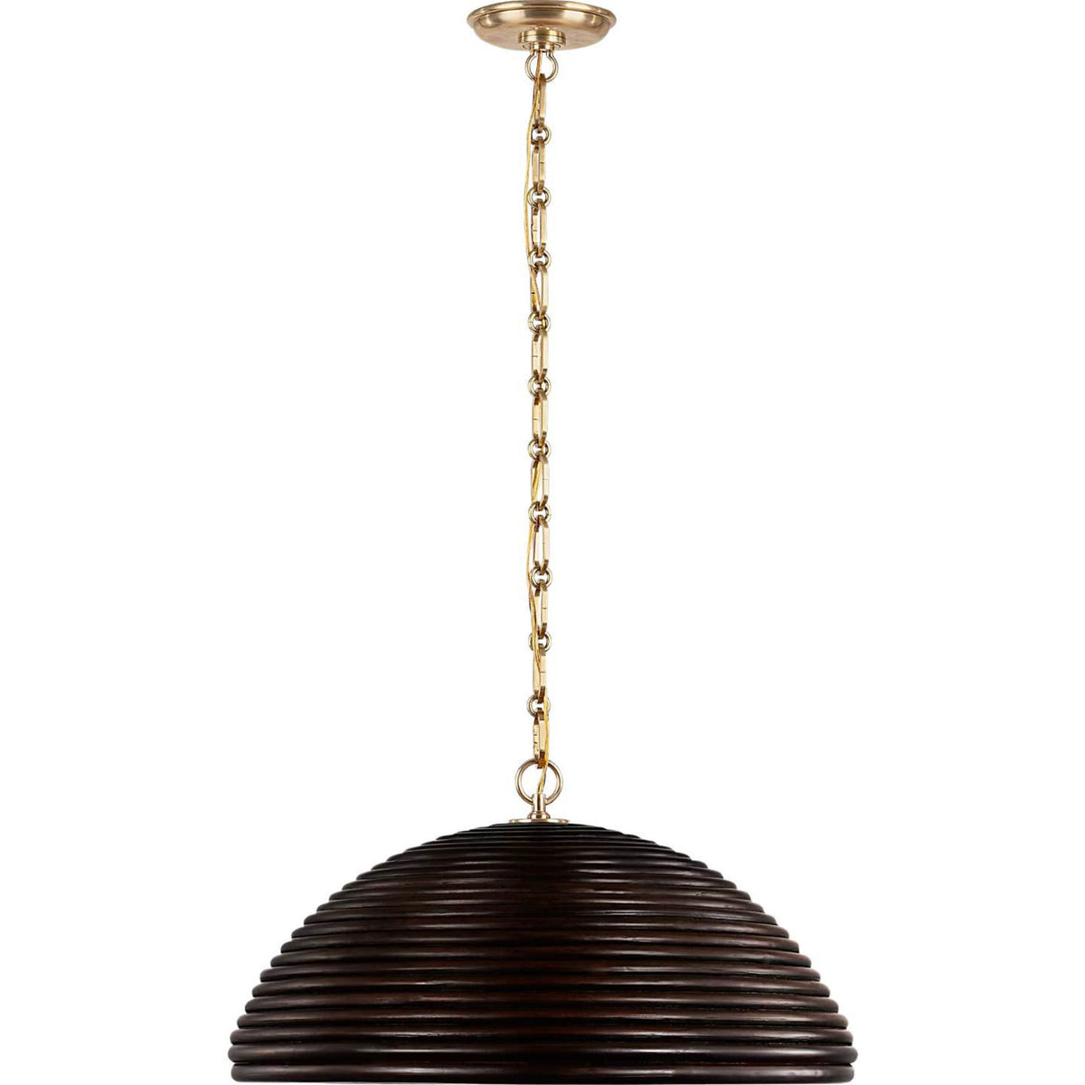 Suzanne Kasler Emerson 23" Pendant in Hand-Rubbed Antique Brass with Espresso Rattan Shade W22.75" x H11.75"