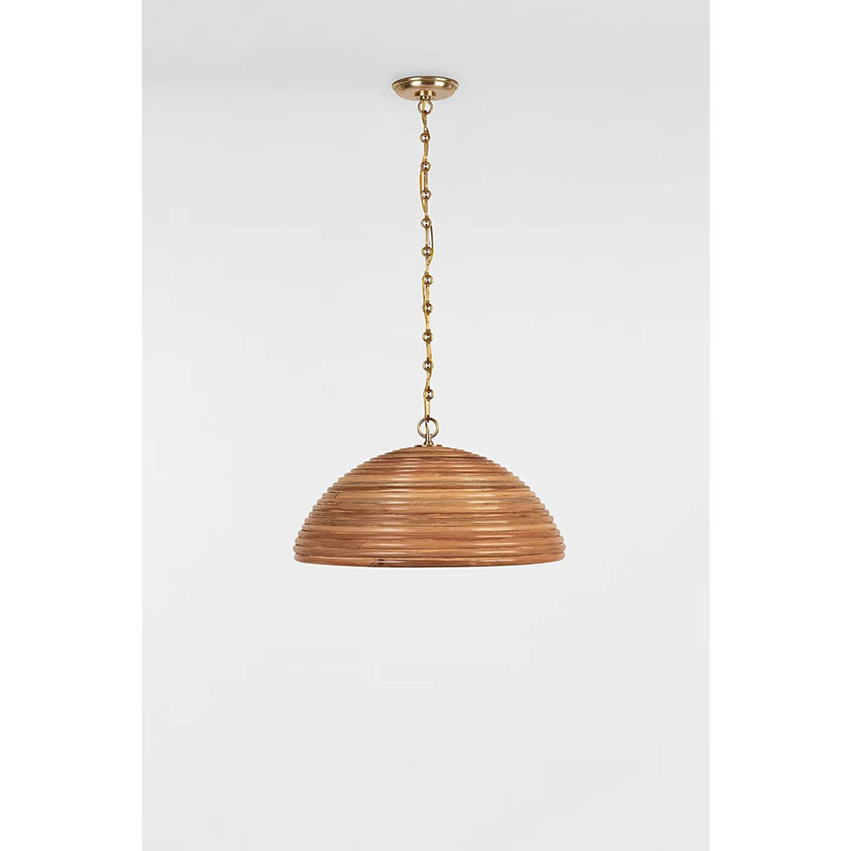 Suzanne Kasler Emerson 23" Pendant in Hand-Rubbed Antique Brass with Natural Rattan Shade W22.75" x H11.75"