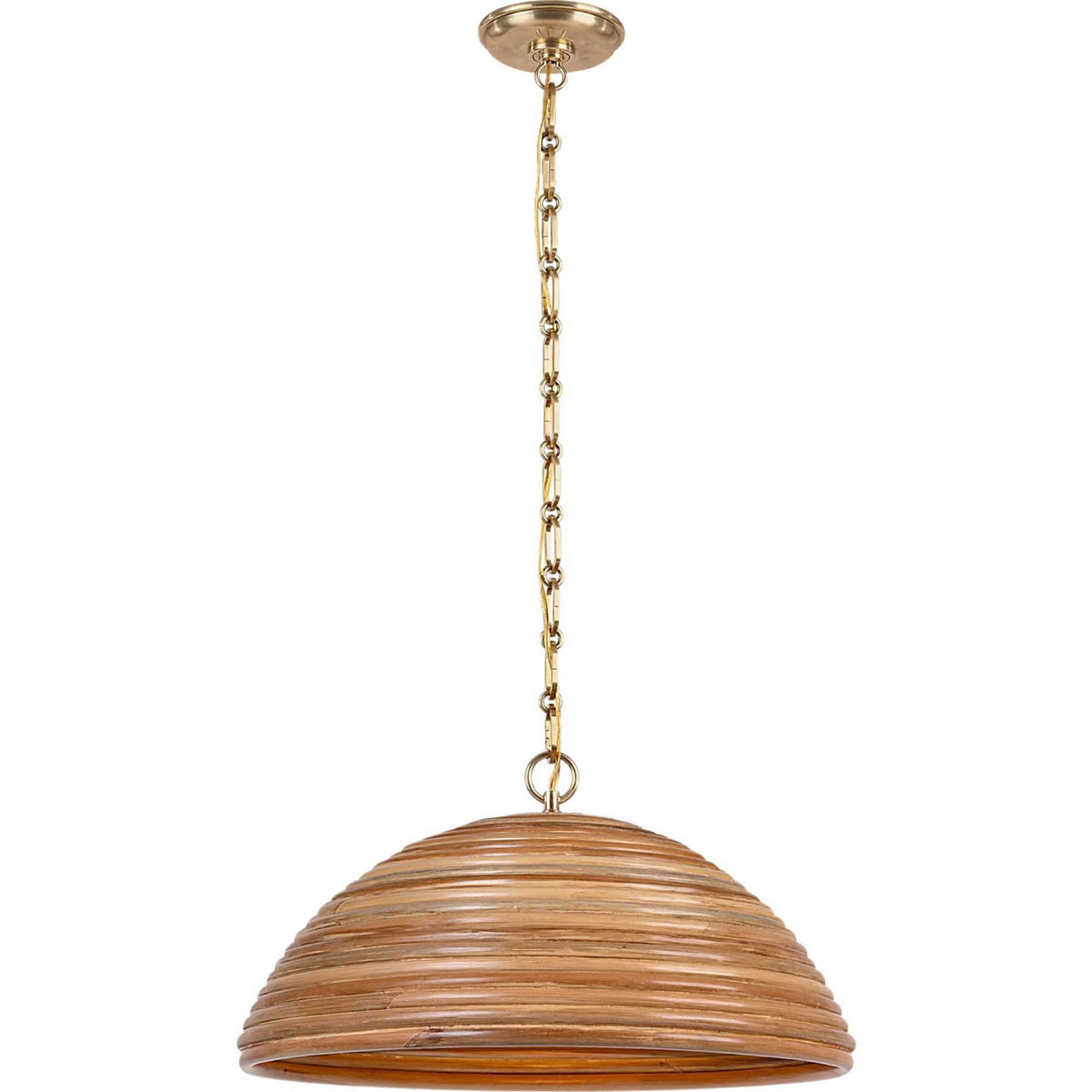 Suzanne Kasler Emerson 23" Pendant in Hand-Rubbed Antique Brass with Natural Rattan Shade W22.75" x H11.75"