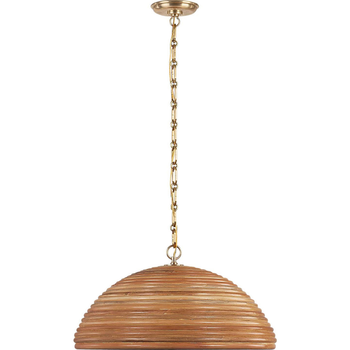 Suzanne Kasler Emerson 23" Pendant in Hand-Rubbed Antique Brass with Natural Rattan Shade W22.75" x H11.75"