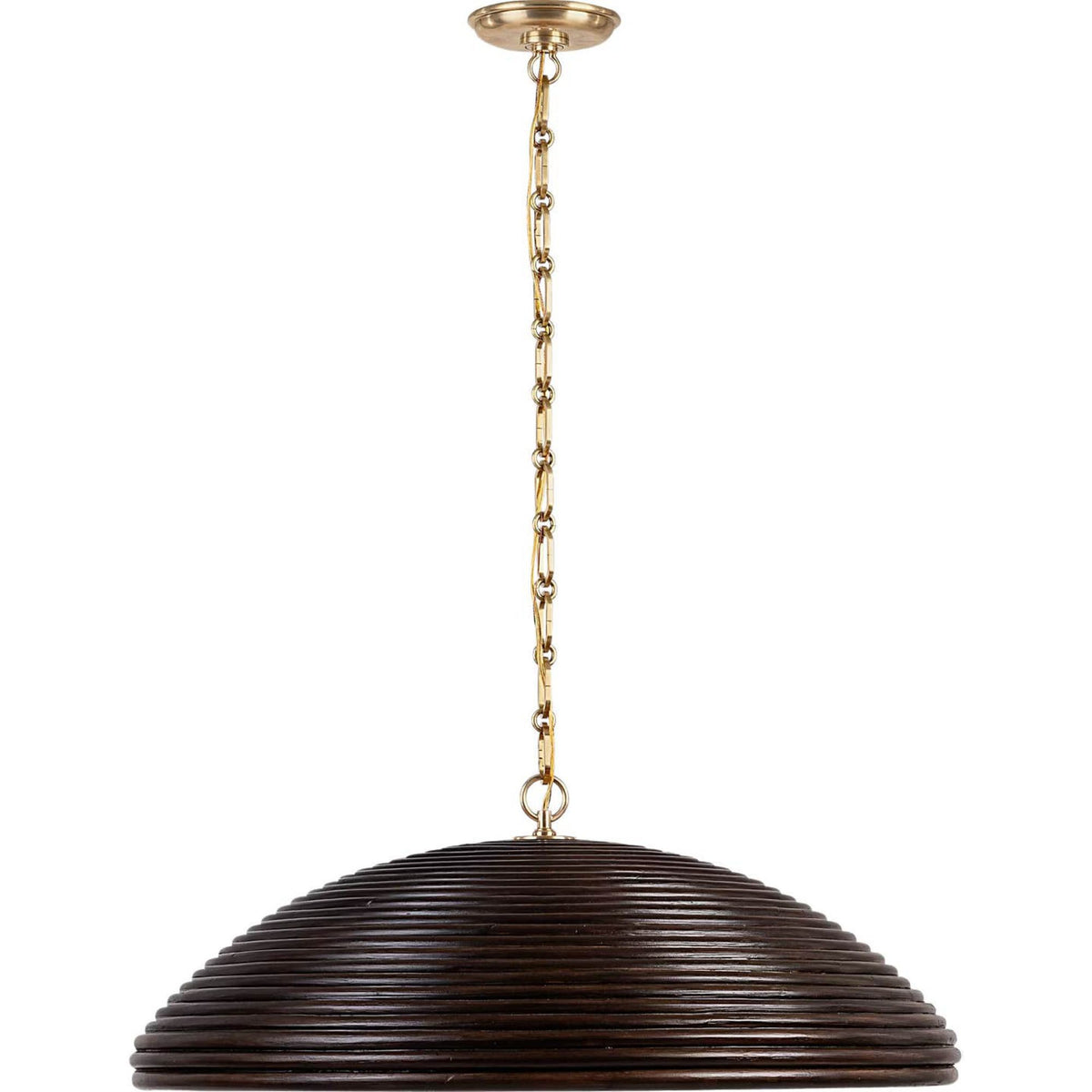 Suzanne Kasler Emerson 29" Pendant in Hand-Rubbed Antique Brass with Espresso Rattan Shade W29.25" x H11"