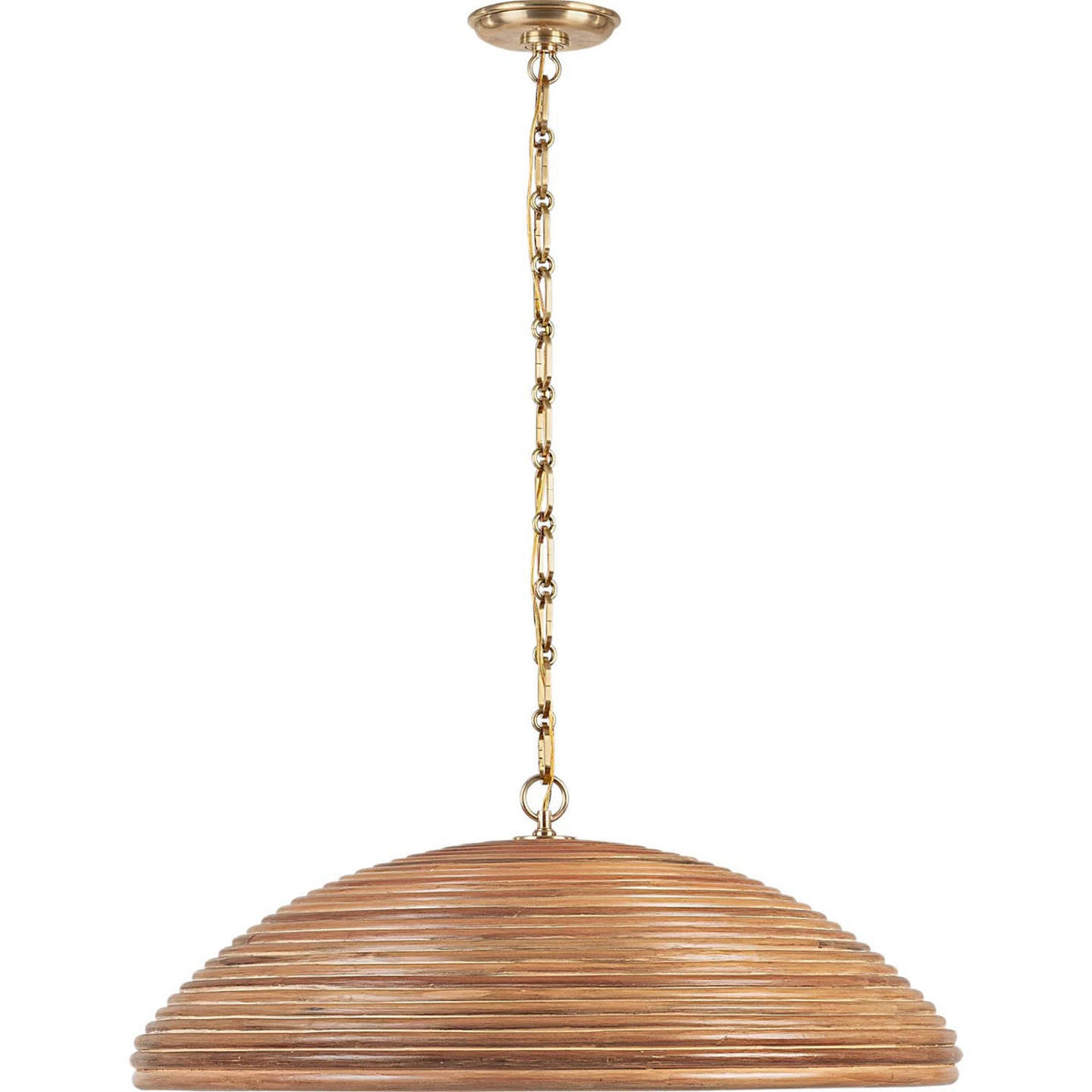 Suzanne Kasler Emerson 29" Pendant in Hand-Rubbed Antique Brass with Natural Rattan Shade W29.25" x H11"
