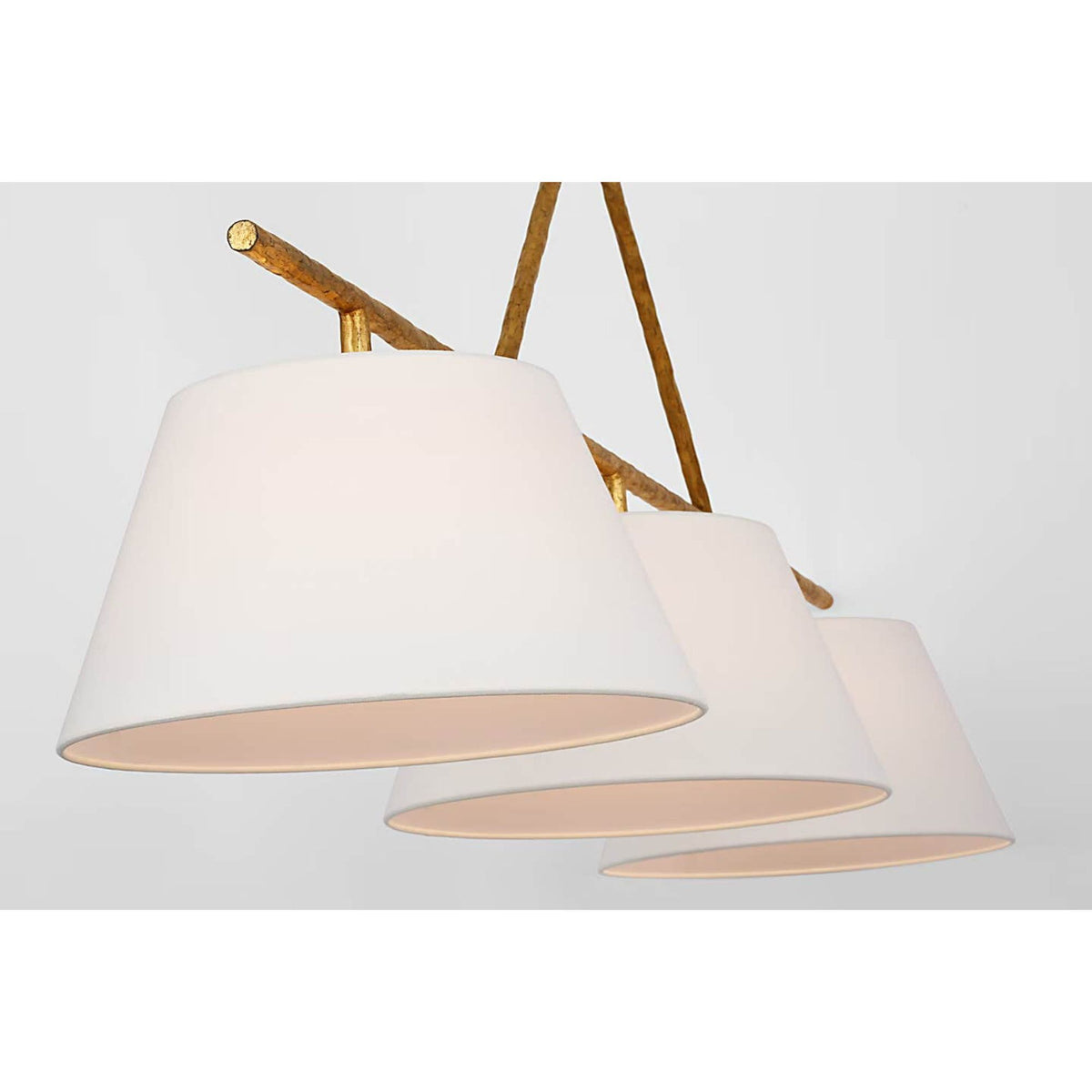 Suzanne Kasler Collette 70" Linear Chandelier in Gilded Iron with Linen Shades W18" x 70"