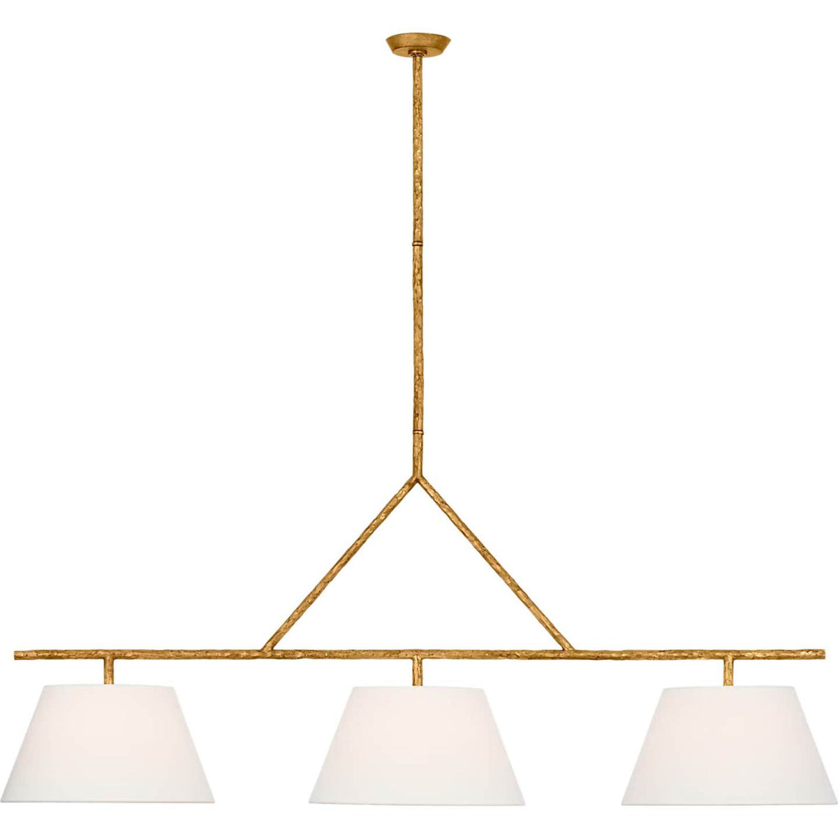 Suzanne Kasler Collette 70" Linear Chandelier in Gilded Iron with Linen Shades W18" x 70"