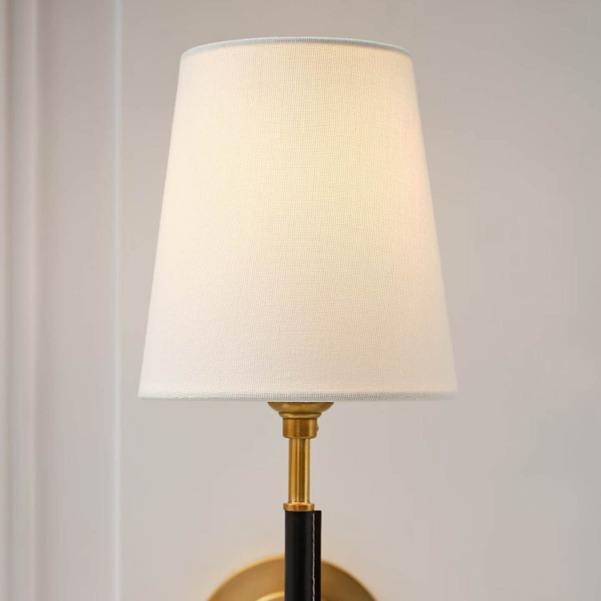 Thomas O'Brien Bryant Wrapped Sconce in Hand-Rubbed Antique Brass and Chocolate Leather with Chocolate Leather Shade W5.5" x H14.5" x E8.75"