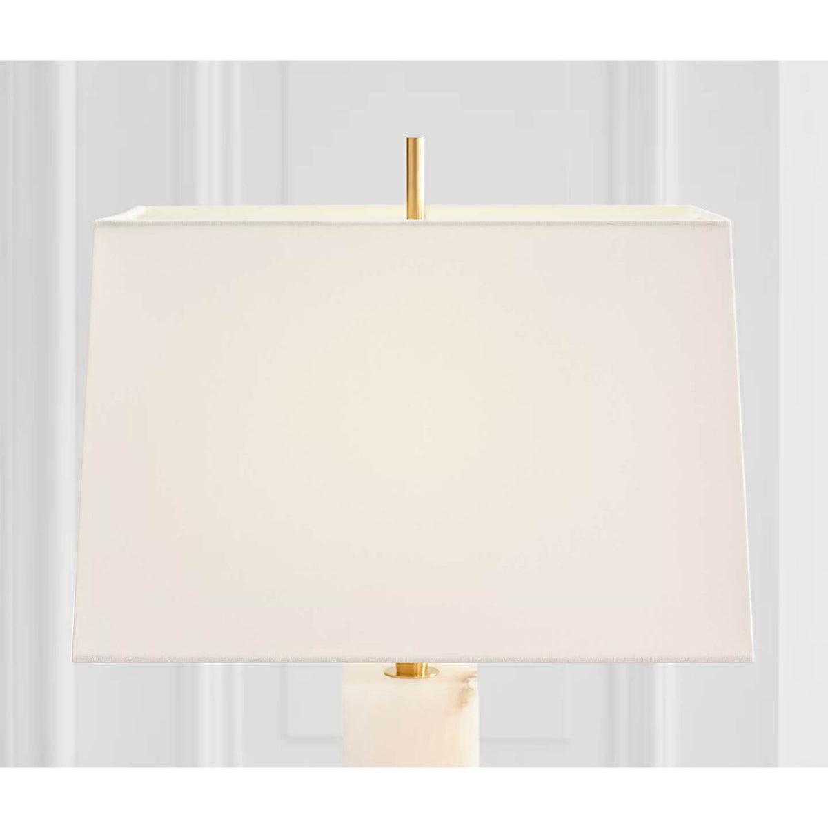 Thomas O'Brien Gironde Large Table Lamp in Alabaster and Hand-Rubbed Antique Brass with Linen Shade W17" x H31.25"