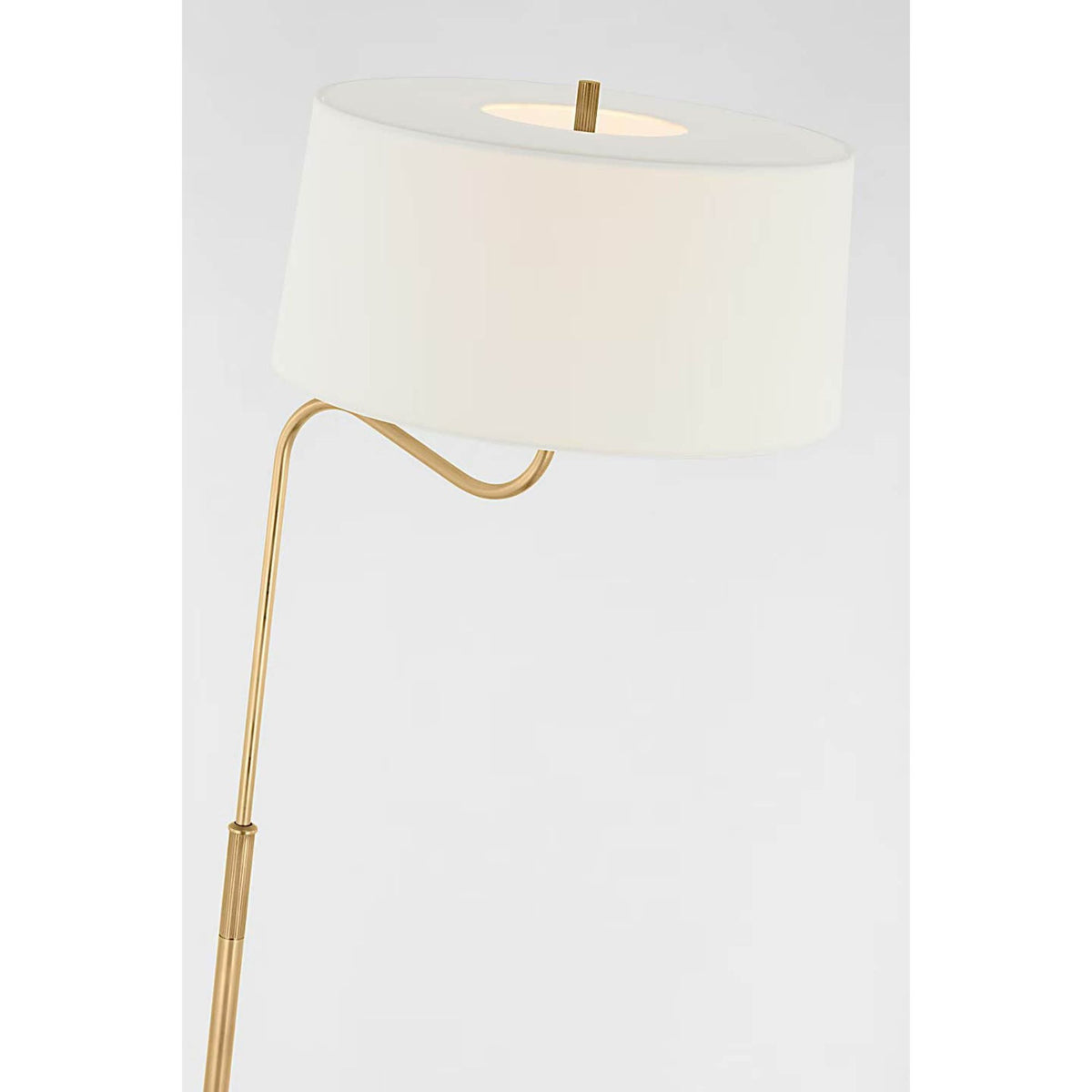 Thomas O'Brien Canto Large Adjustable Floor Lamp in Hand-Rubbed Antique Brass with Linen Shade W17" x H49.75" - 59.75" x E24.5"