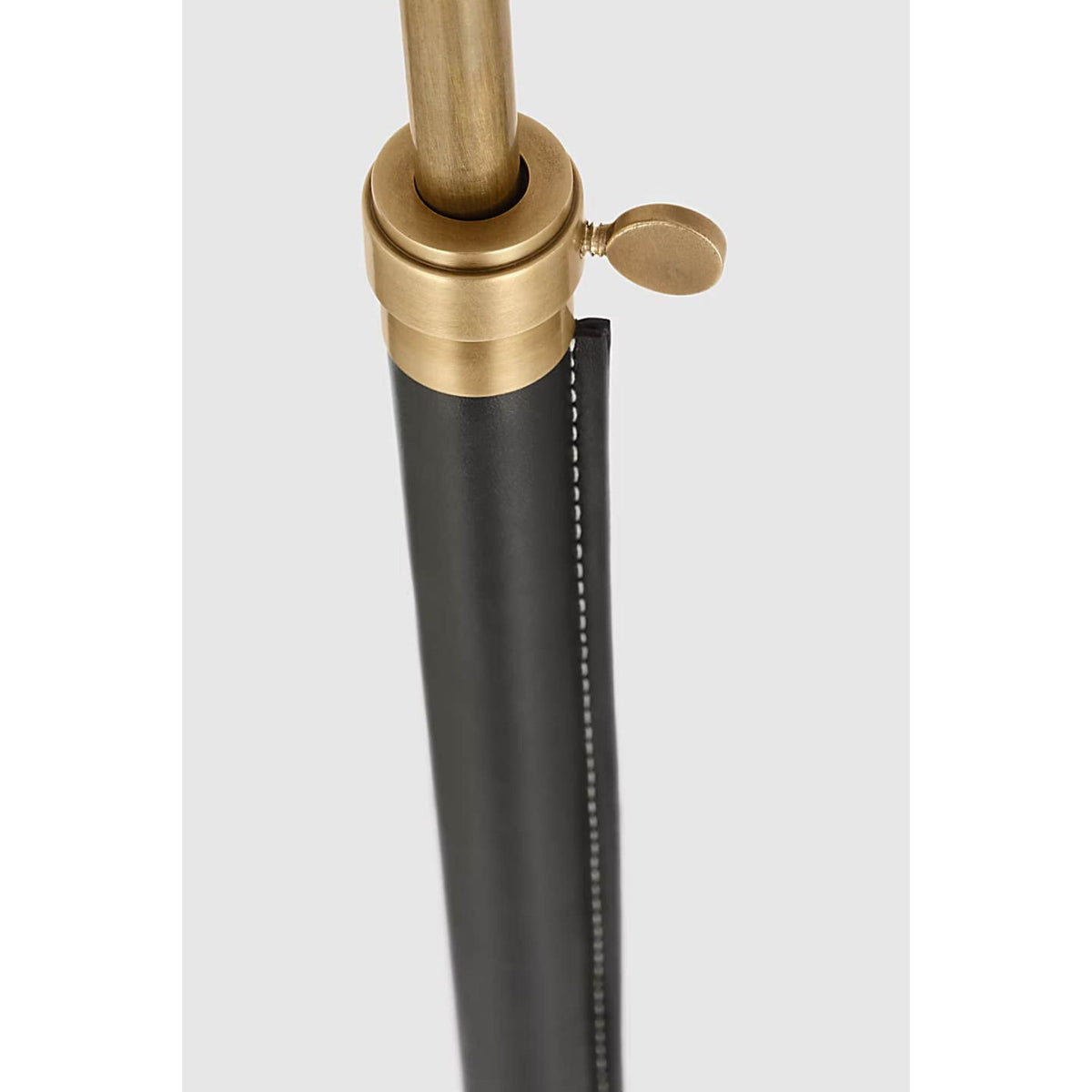 Thomas O'Brien Bryant Wrapped Floor Lamp in Hand-Rubbed Antique Brass and Chocolate Leather with Linen Shade W12" x H45.25" - 62"