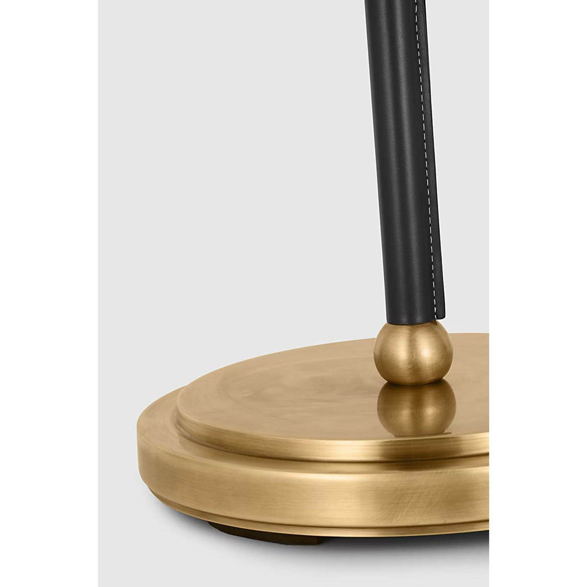 Thomas O'Brien Bryant Wrapped Floor Lamp in Hand-Rubbed Antique Brass and Chocolate Leather with Linen Shade W12" x H45.25" - 62"